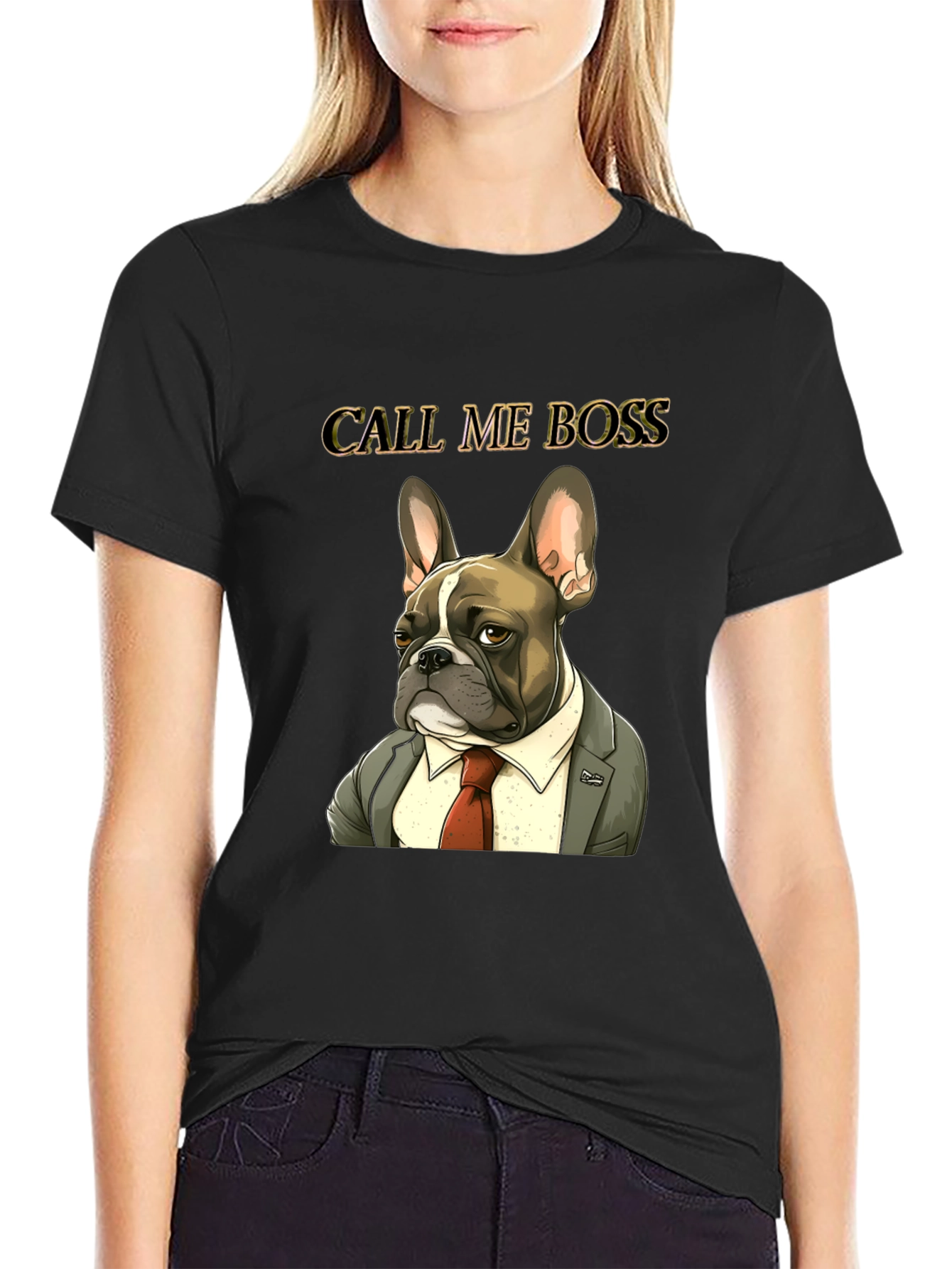 Black Call Me Boss Bulldog Graphic Tee - Black view 2