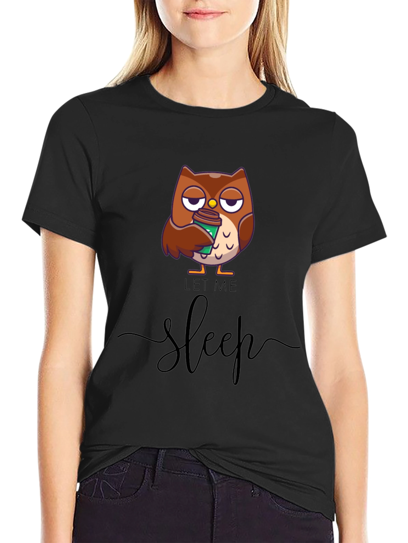 Black Let Me Sleep Owl T-Shirt - Coffee Lover Tee view 2