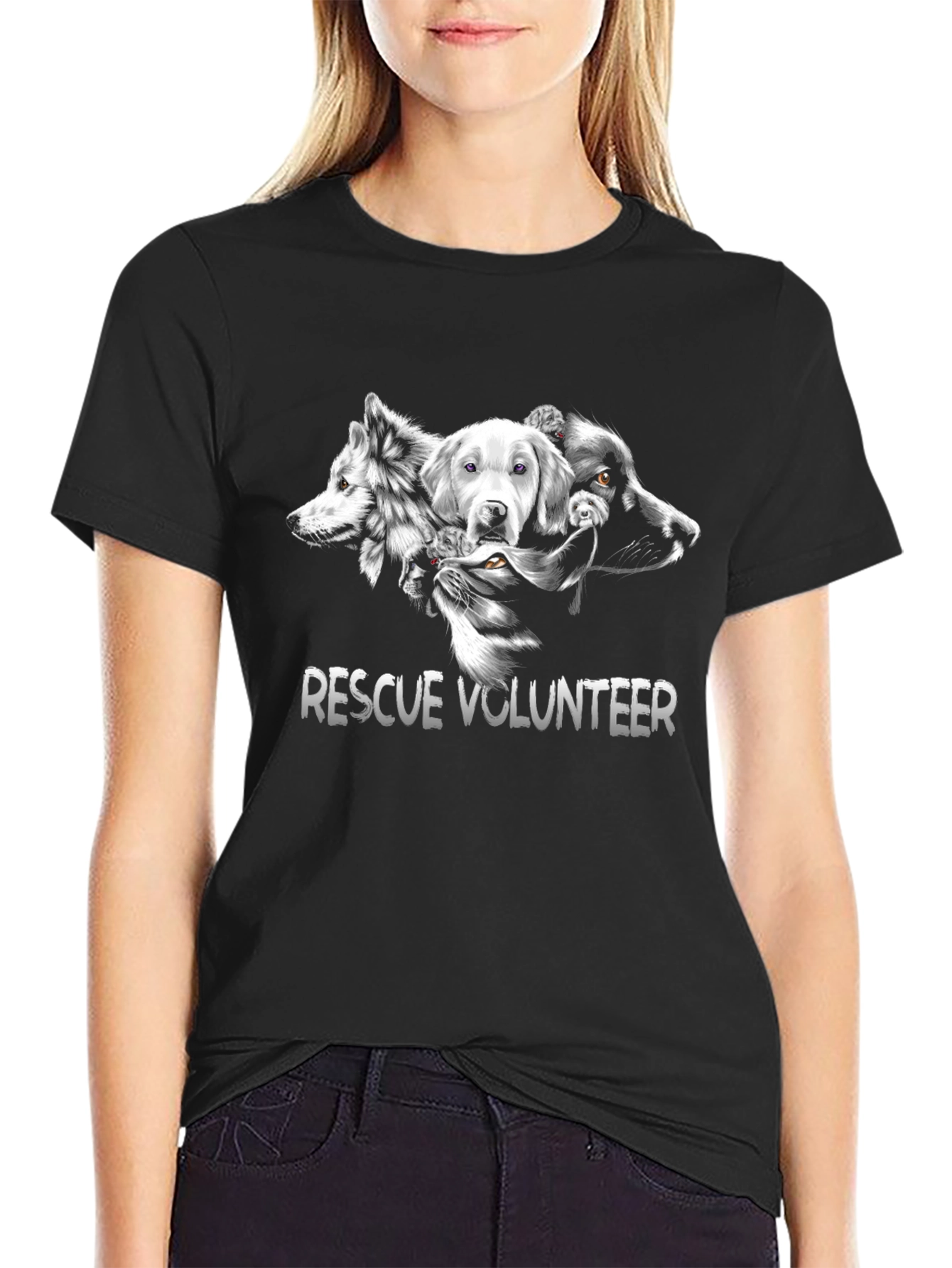 Black Rescue Volunteer Animal Lover T-Shirt view 2