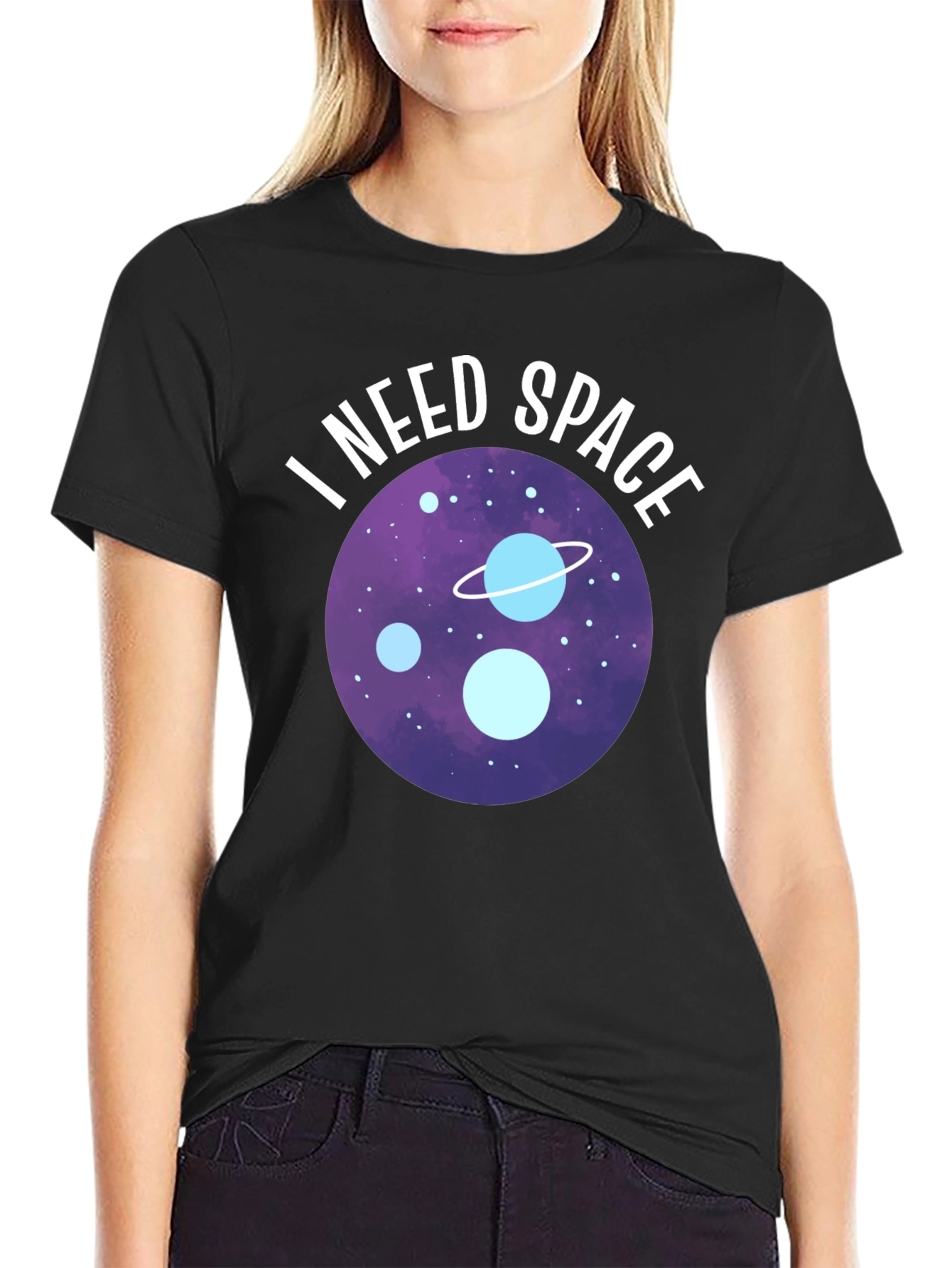 Black I Need Space Graphic T-Shirt - Black Crew Neck Tee view 2