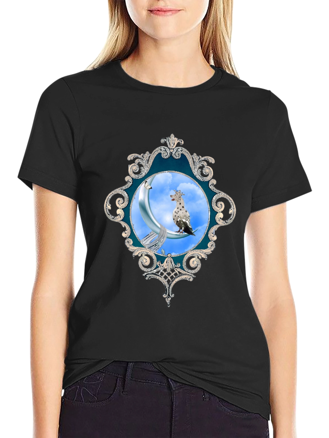 Black Moon Bird T-Shirt - Unique Graphic Tee view 2