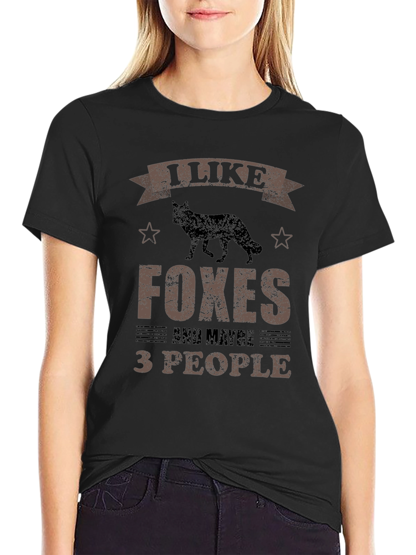 Black I Like Foxes and Maybe 3 People Funny Graphic T-Shirt view 2