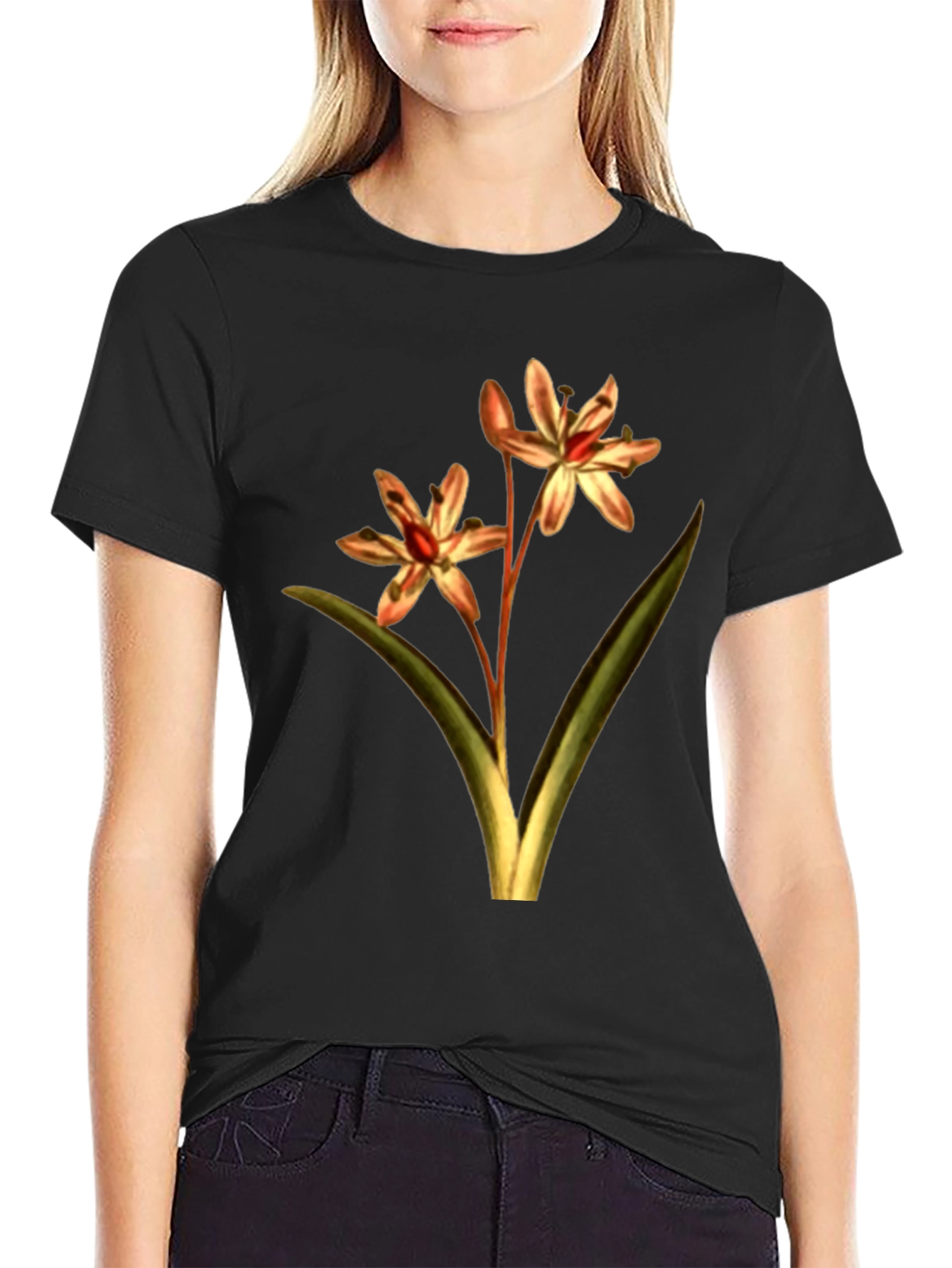 Black Floral Print Black T-Shirt view 2