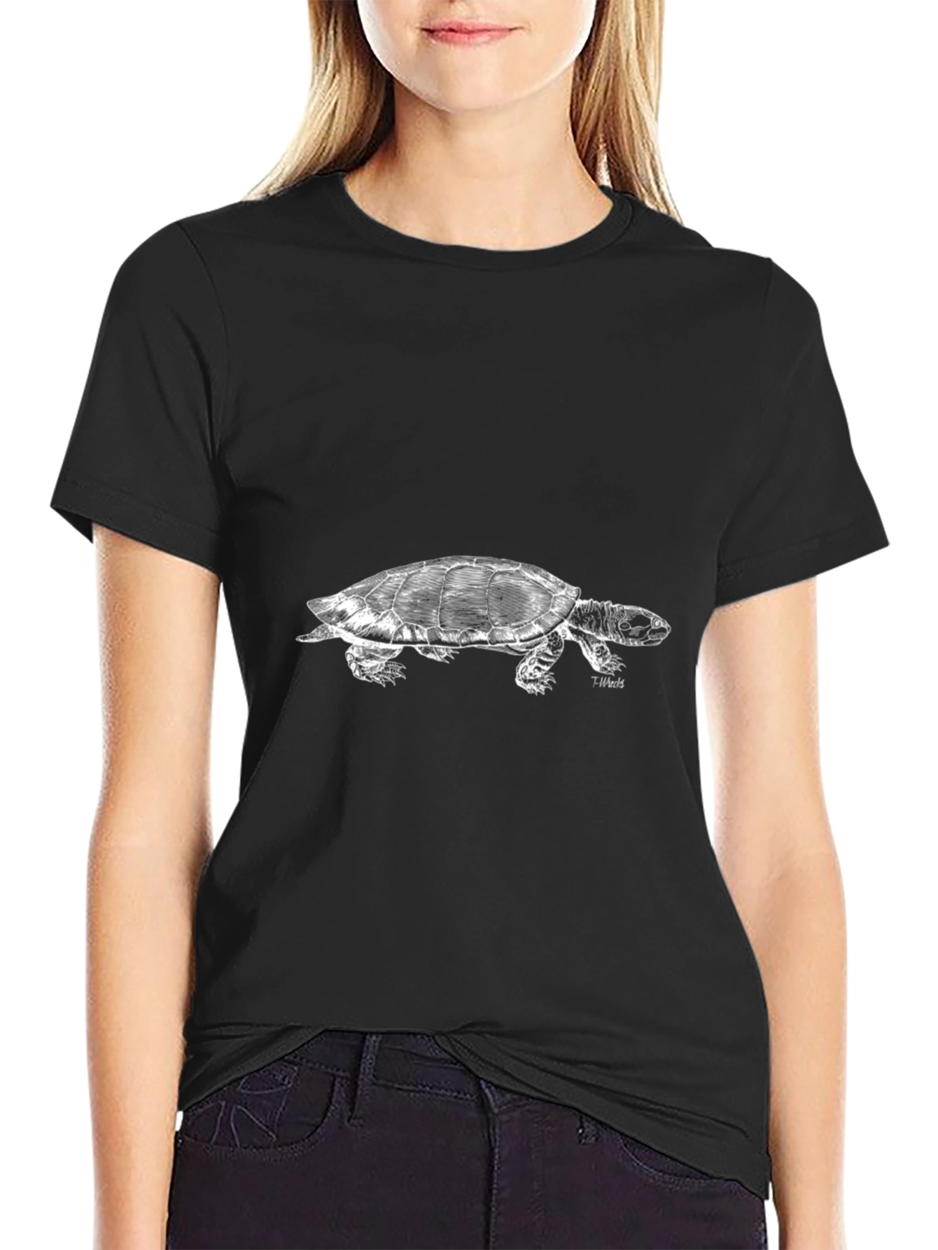 Black Black Turtle Graphic Tee - Cool Animal Design view 2