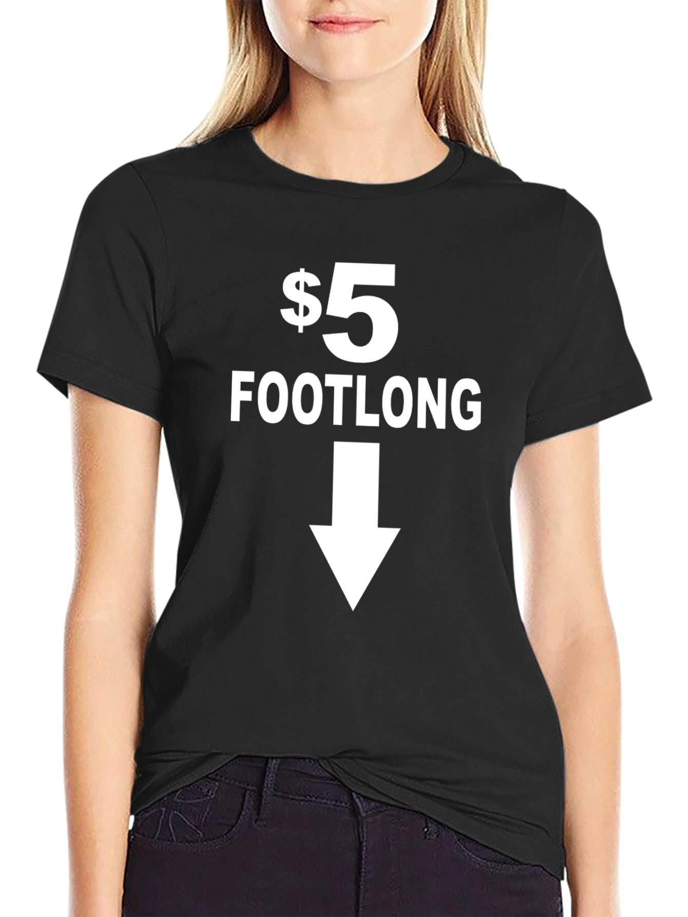Black $5 Footlong Black Graphic T-Shirt - Point Down view 2