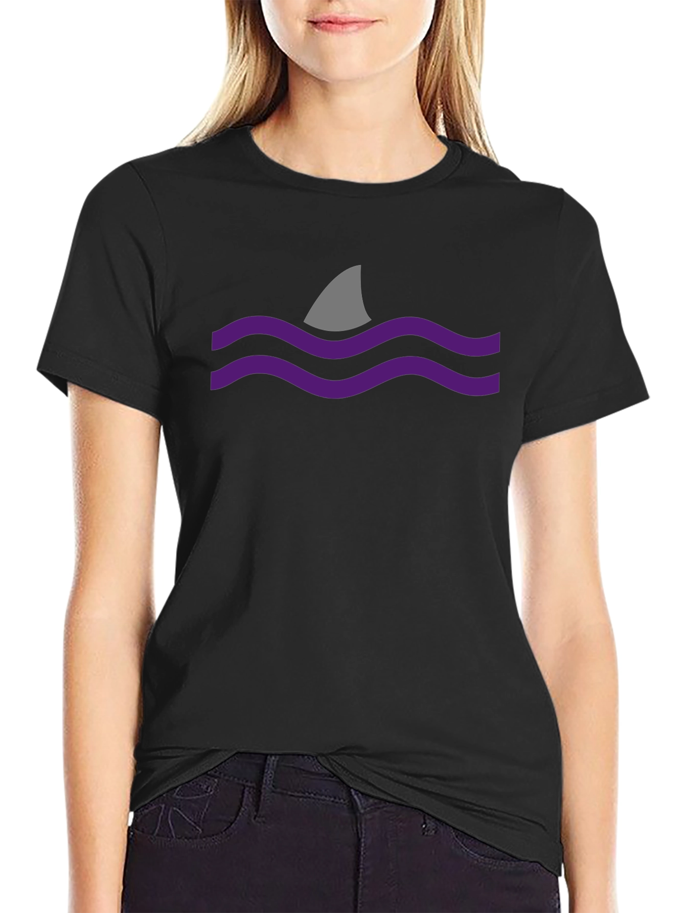 Black Shark Fin Waves Graphic Black T-Shirt view 2