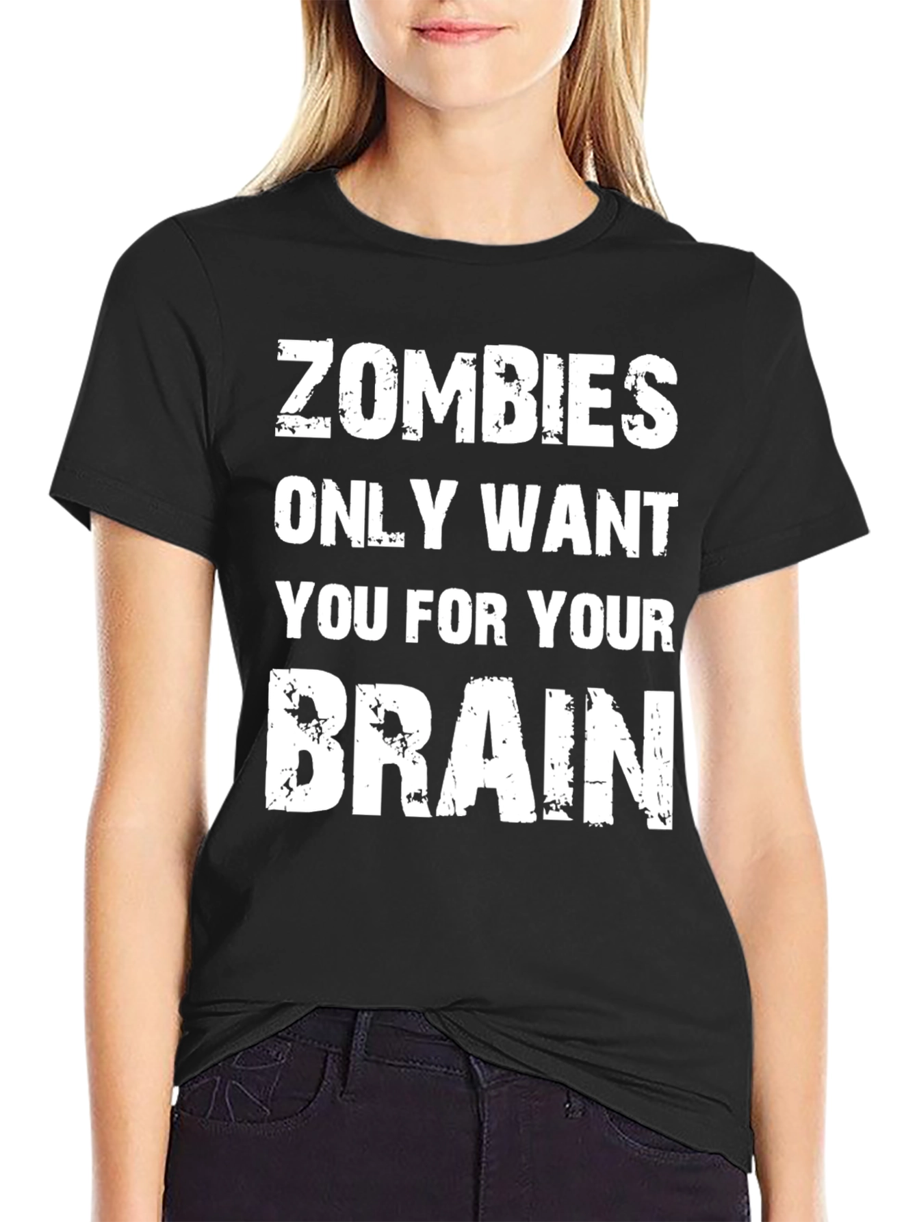 Black Zombies Only Want You For Your Brain Black T-Shirt view 2