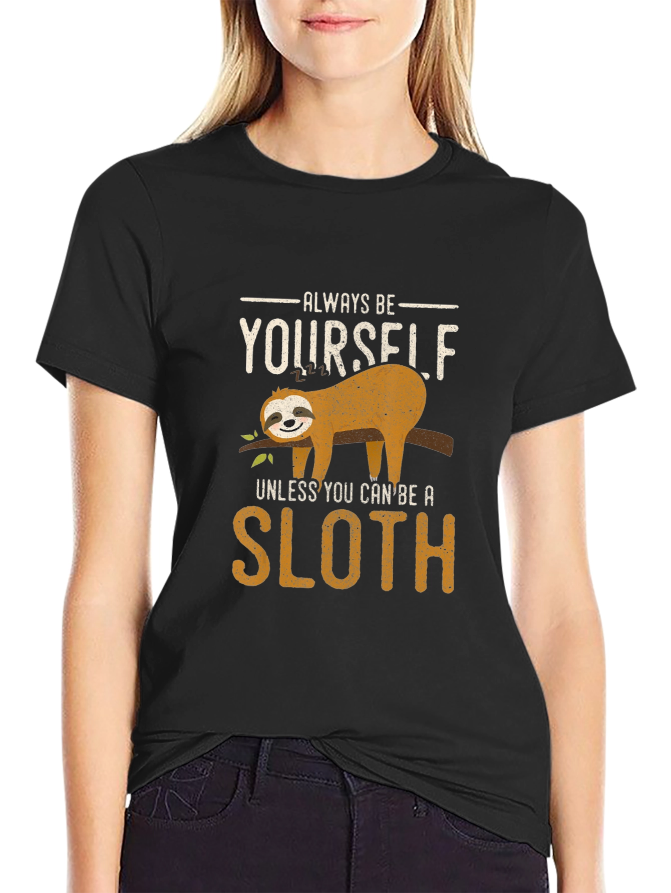 Black Always Be Yourself Sloth Graphic Tee view 2