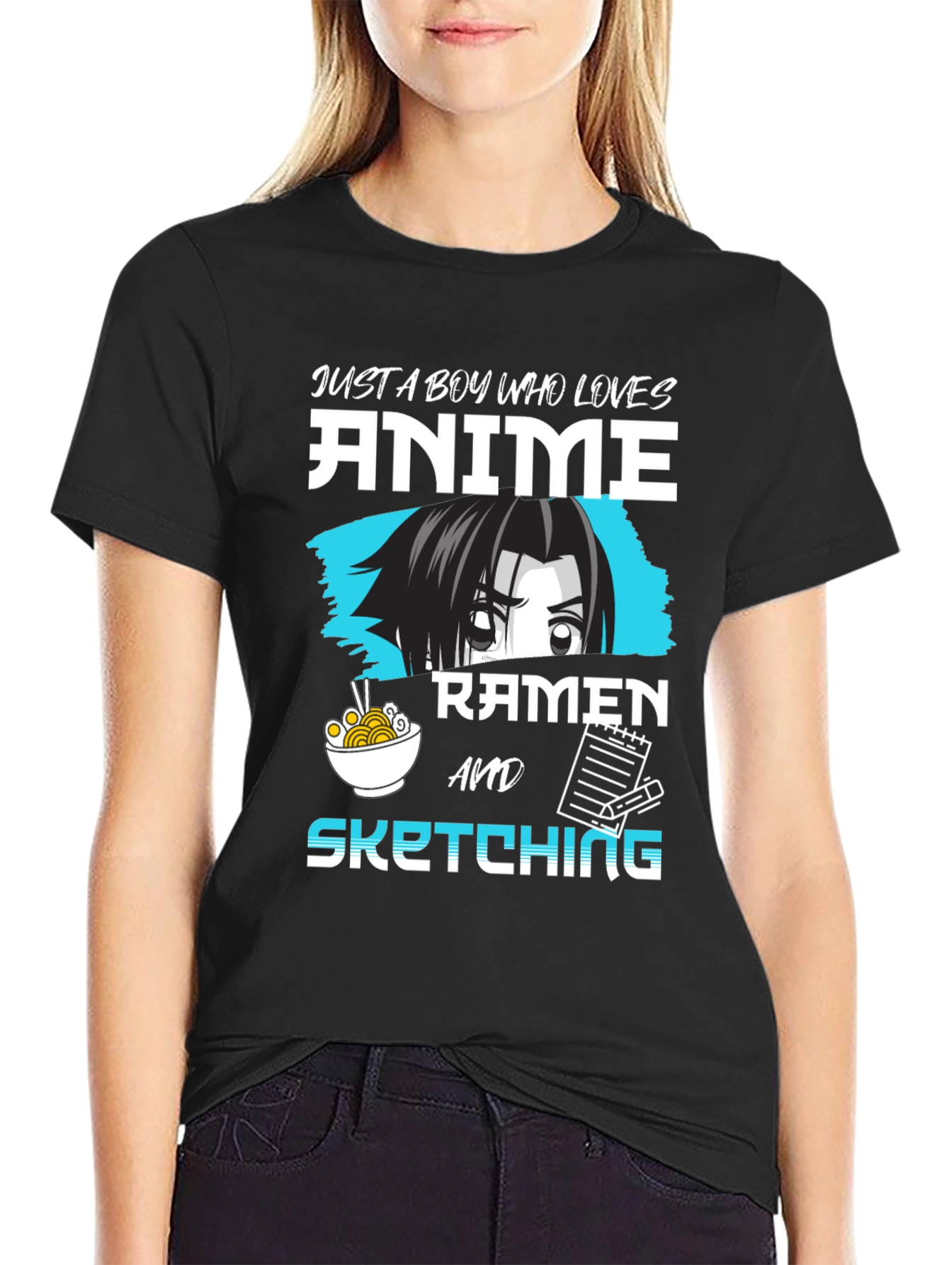 Black Anime Ramen Sketching Graphic Tee - Just a Boy Who Loves view 2