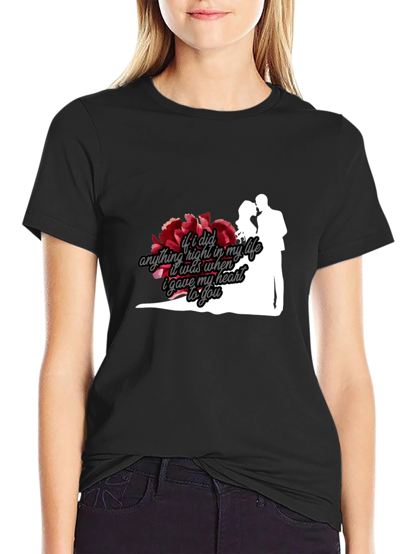 Black Romantic Couple Silhouette T-Shirt view 2