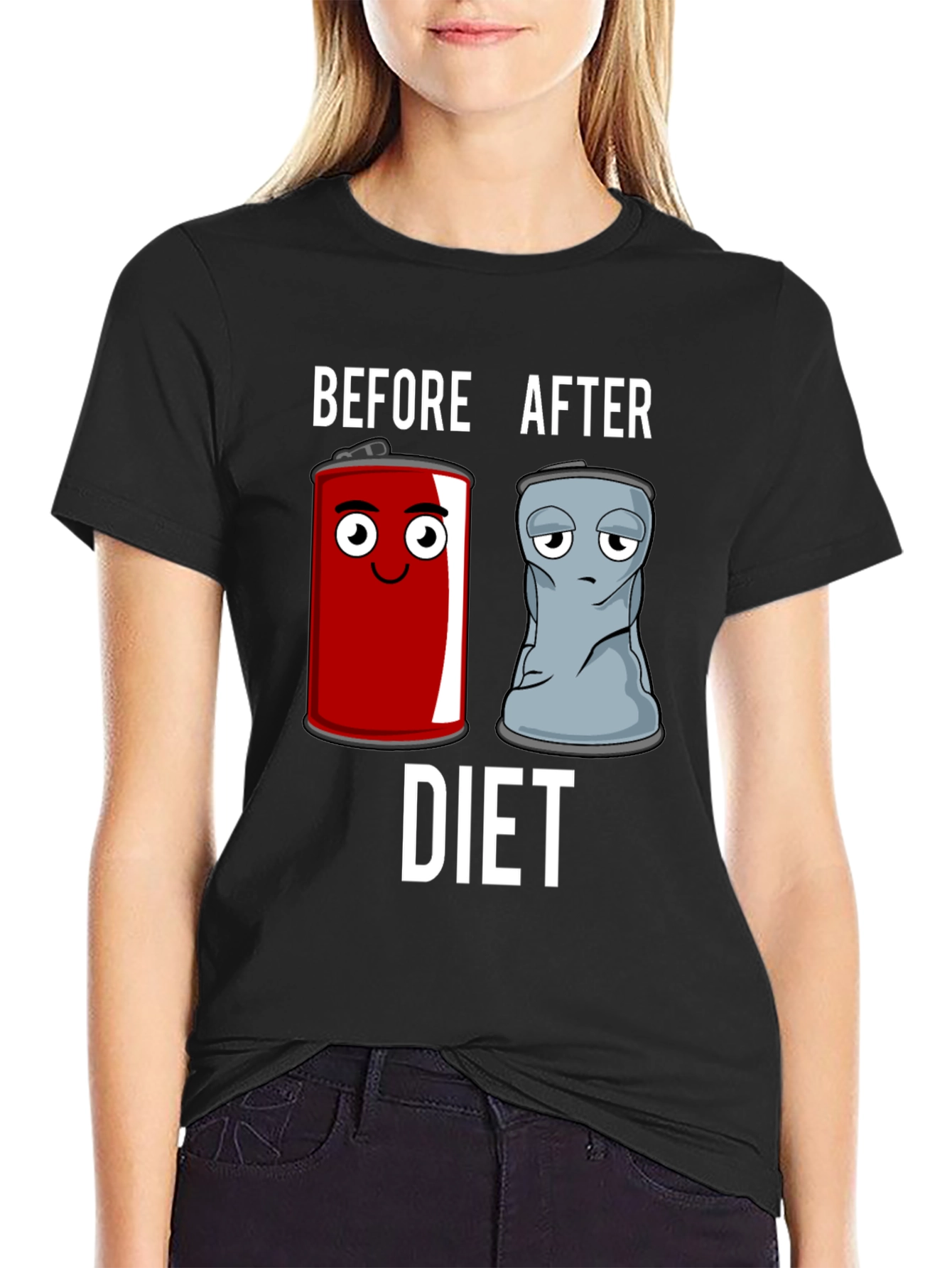 Black Before & After Diet T-Shirt - Humorous Graphic Tee view 2
