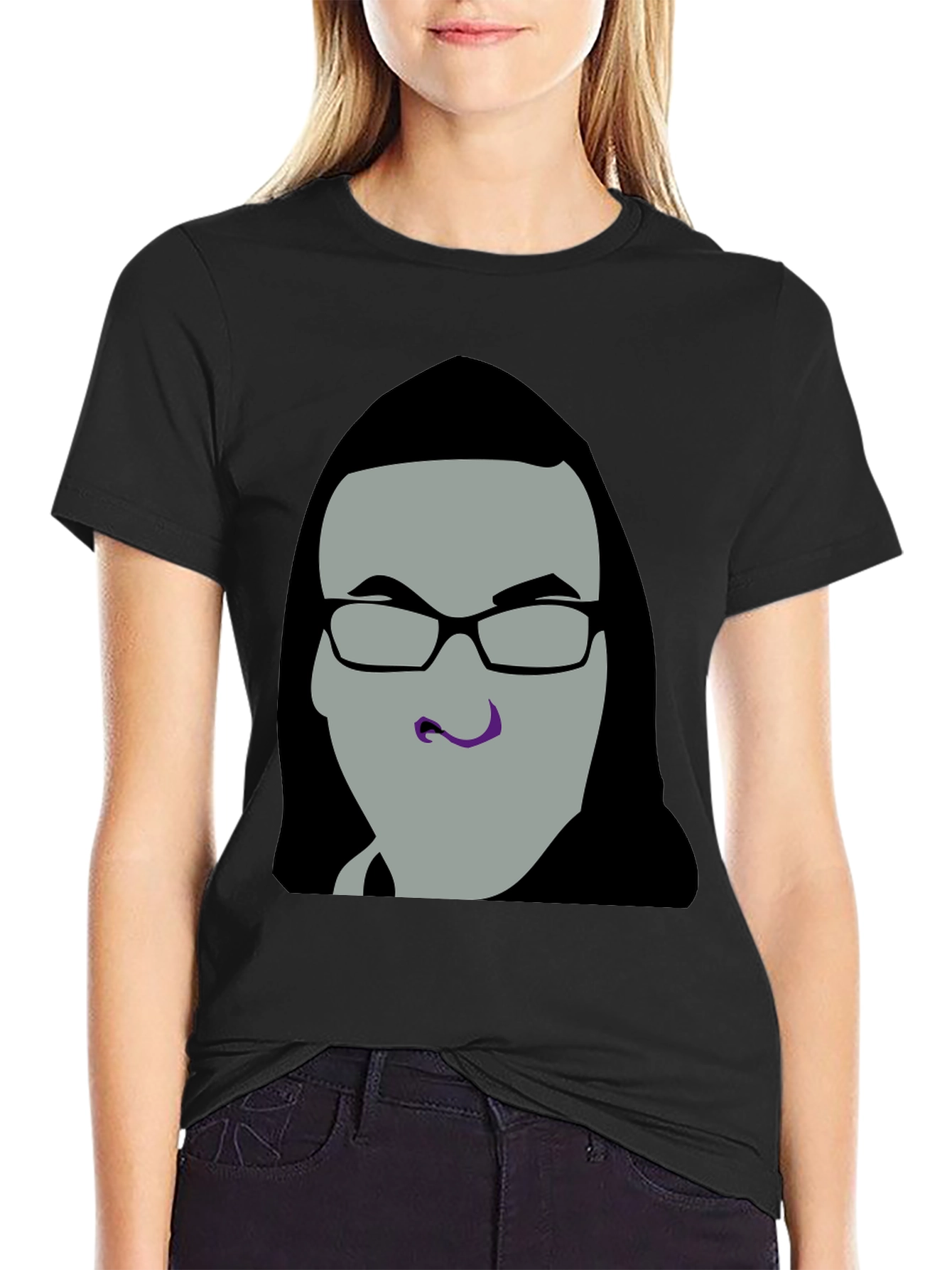 Black Graphic Tee - Man with Glasses view 2