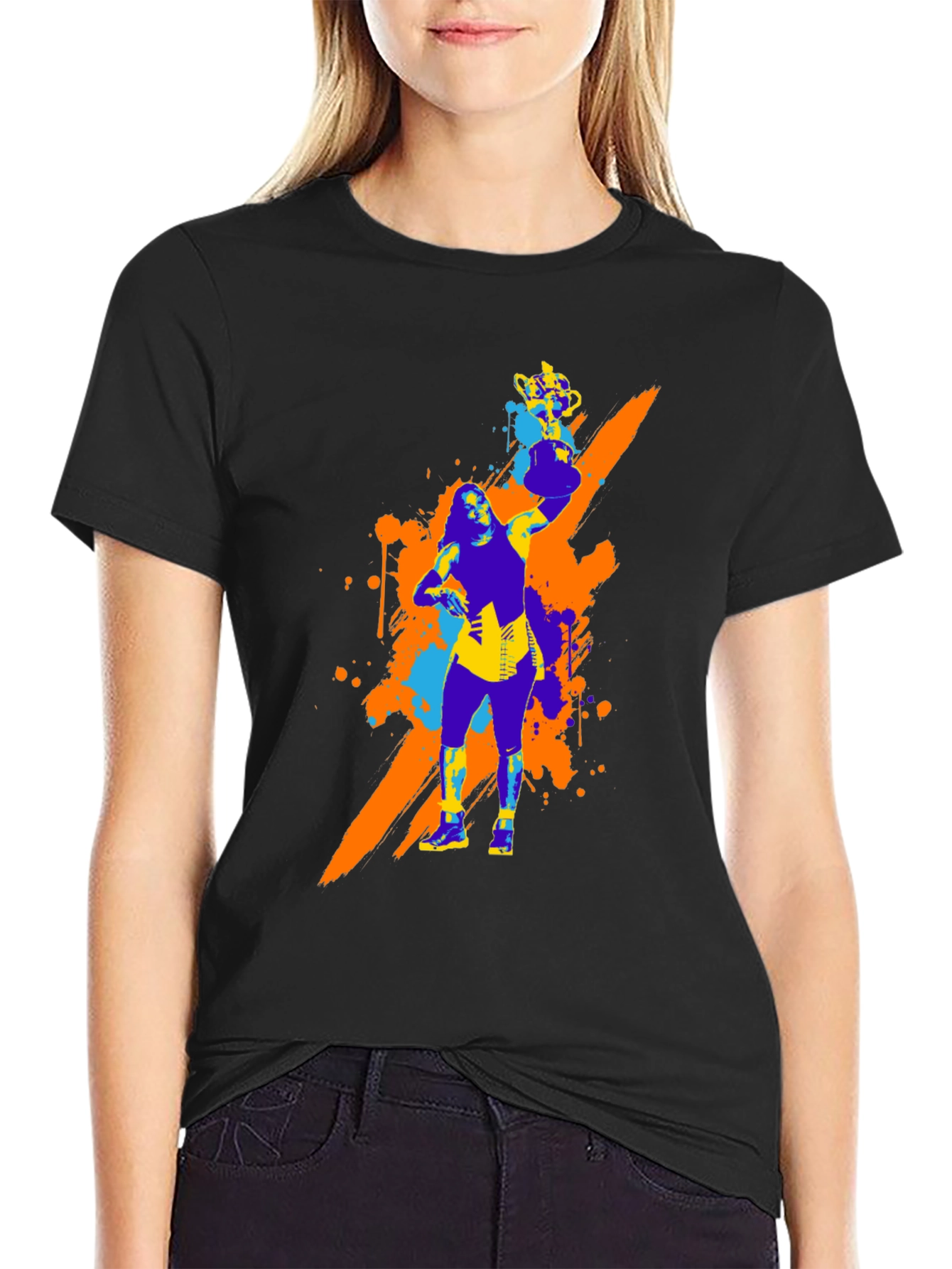 Black Bold Graphic Tee - Woman with Trophy view 2