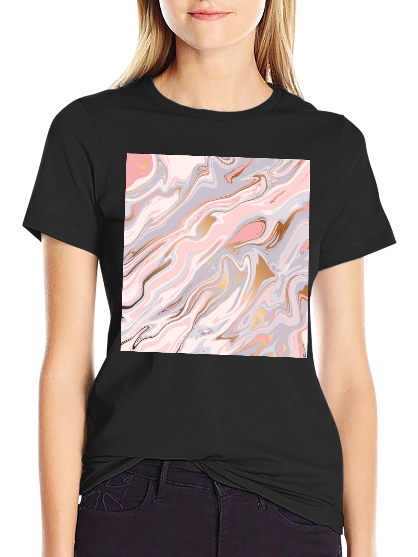 Black Marble Swirl Graphic Tee - Stylish & Unique Design view 2