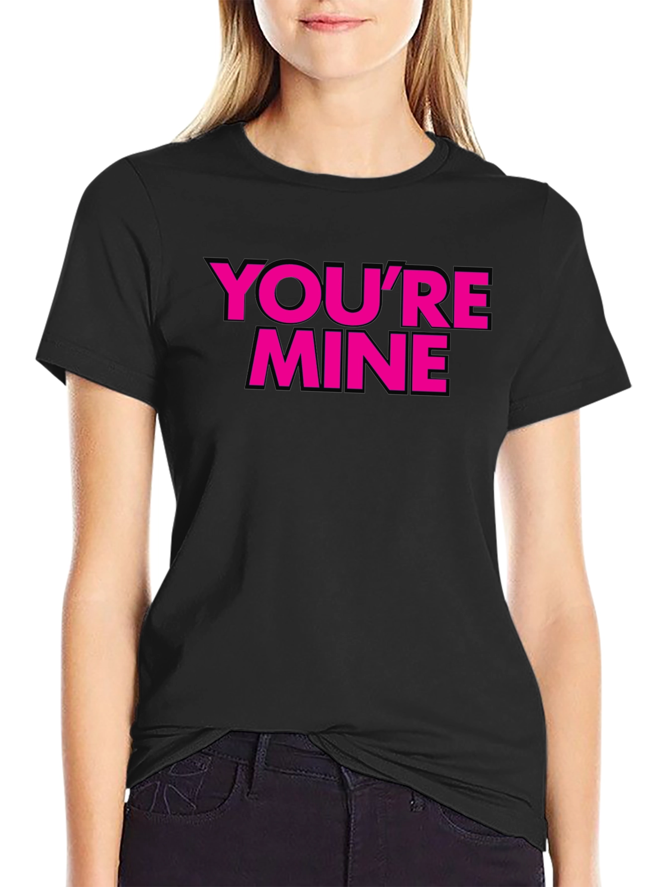 Black You're Mine T-Shirt - Black with Pink Text view 2