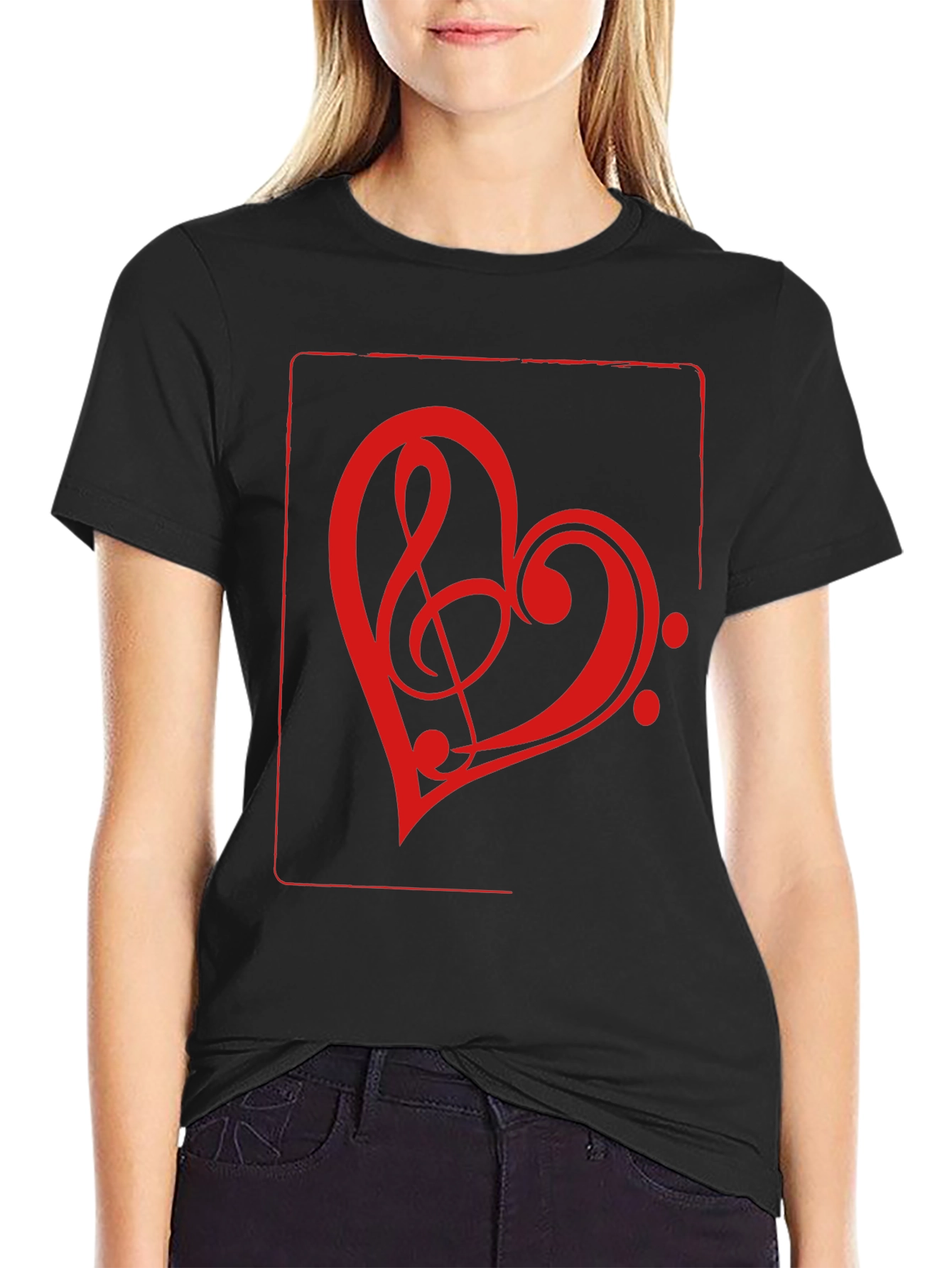 Black Music Heart Graphic Tee - Black view 2