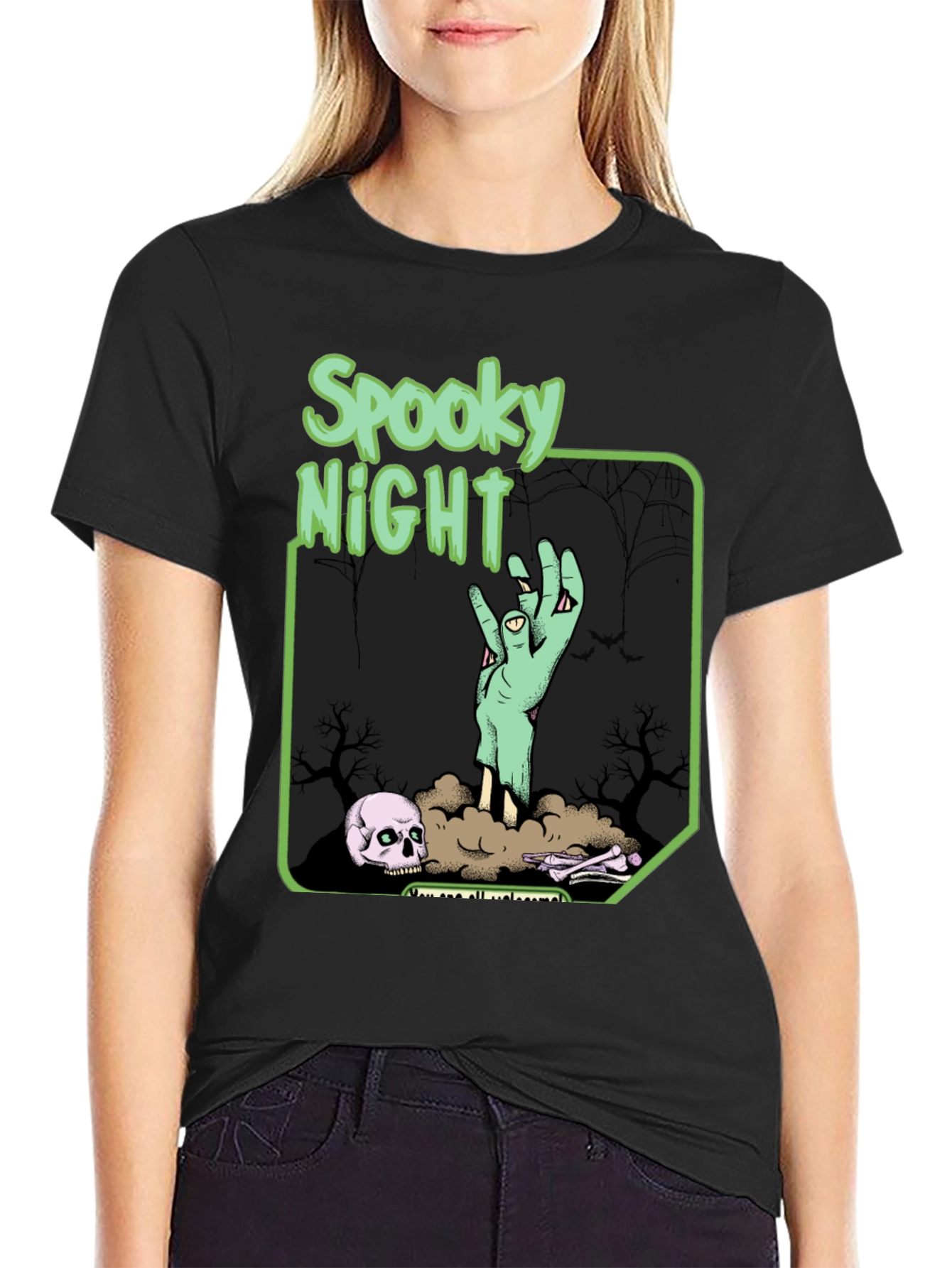 Black Spooky Night Graphic T-Shirt view 2