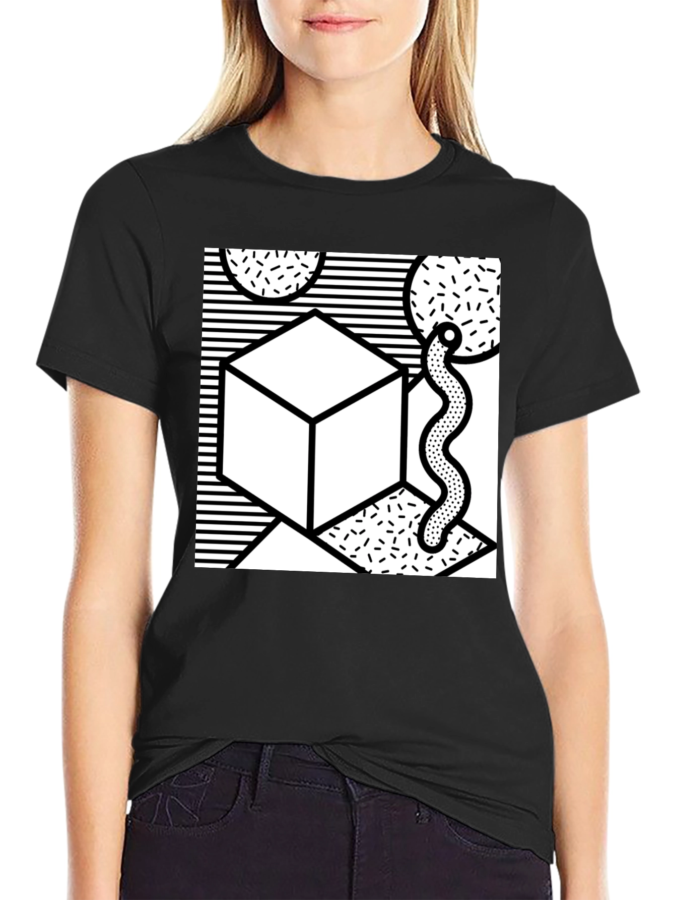 Black Geometric Pattern Black Tee view 2