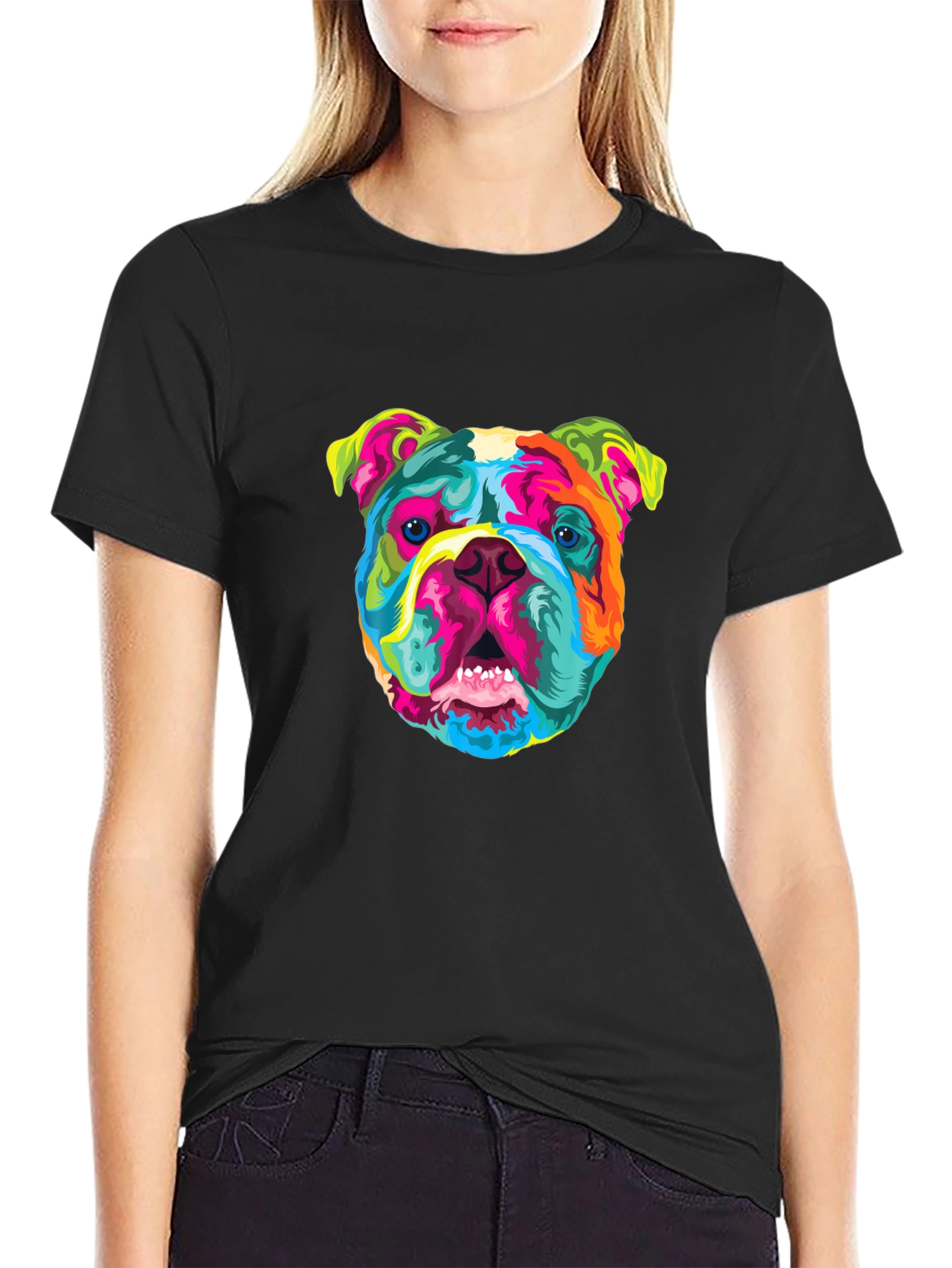 Black Vibrant Bulldog Graphic Tee - Cool Dog Lover's T-Shirt view 2