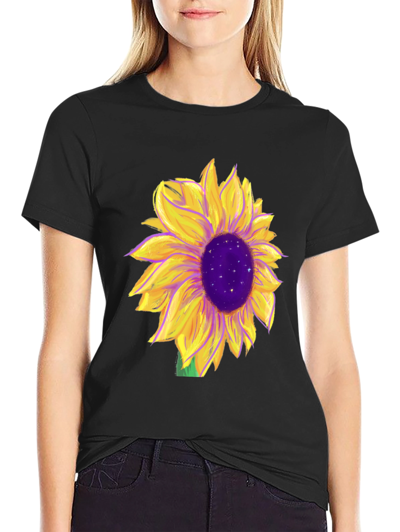 Black Sunflower Graphic Tee - Black Cotton Blend view 2