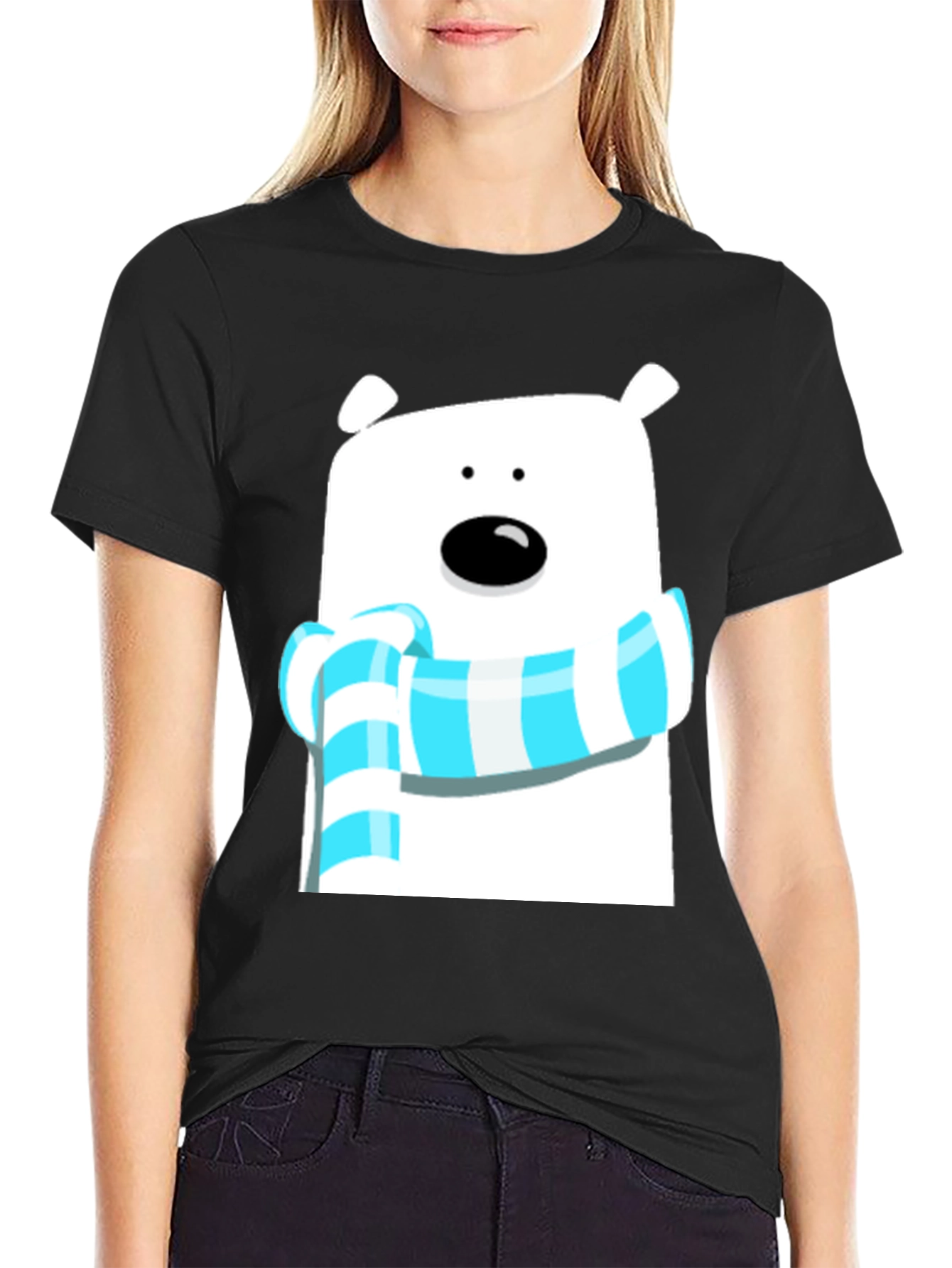 Black Bear Scarf Graphic Tee - Cute Black T-Shirt view 2