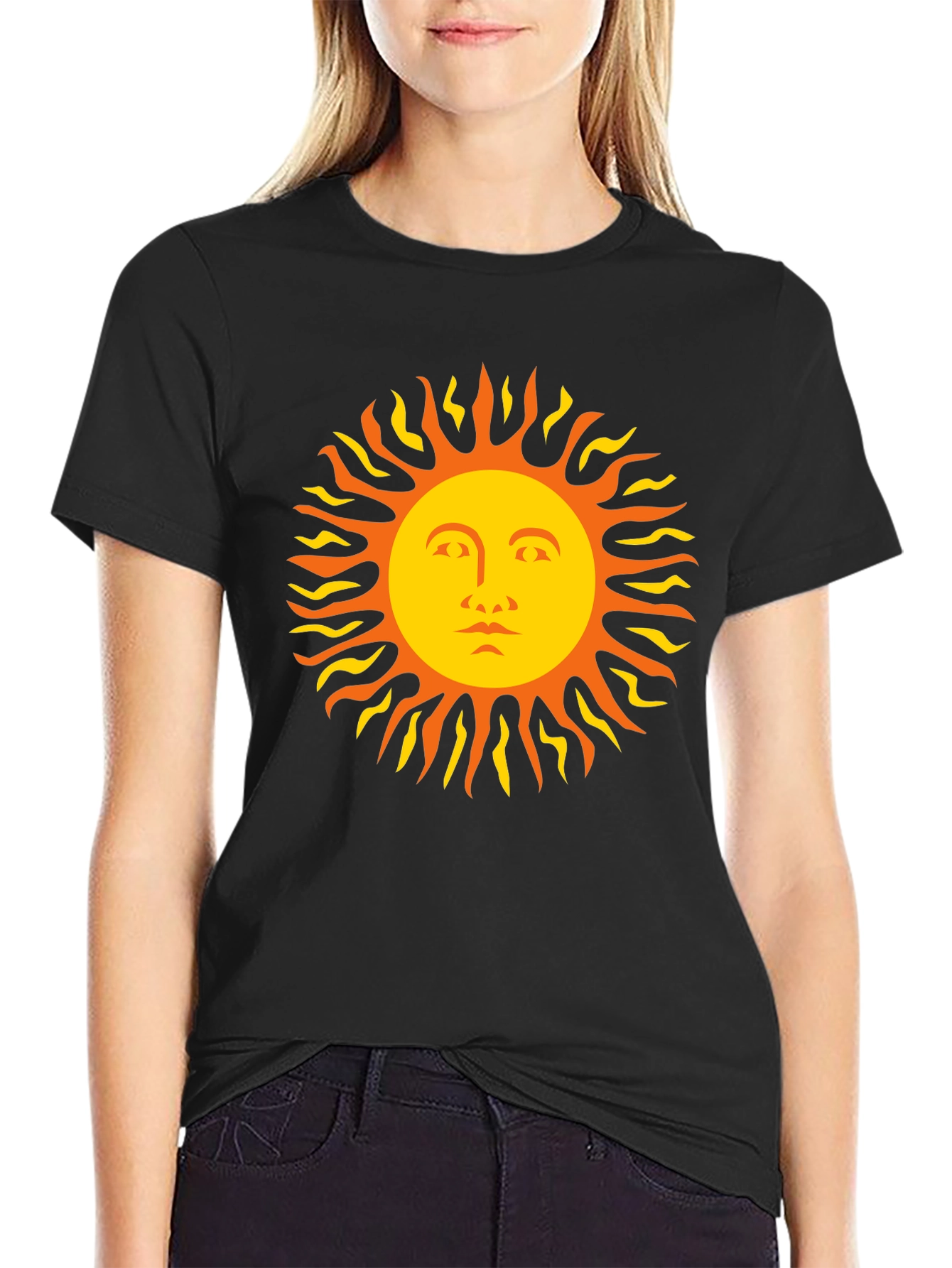Black Sun Face Graphic Tee - Black Cotton T-Shirt view 2