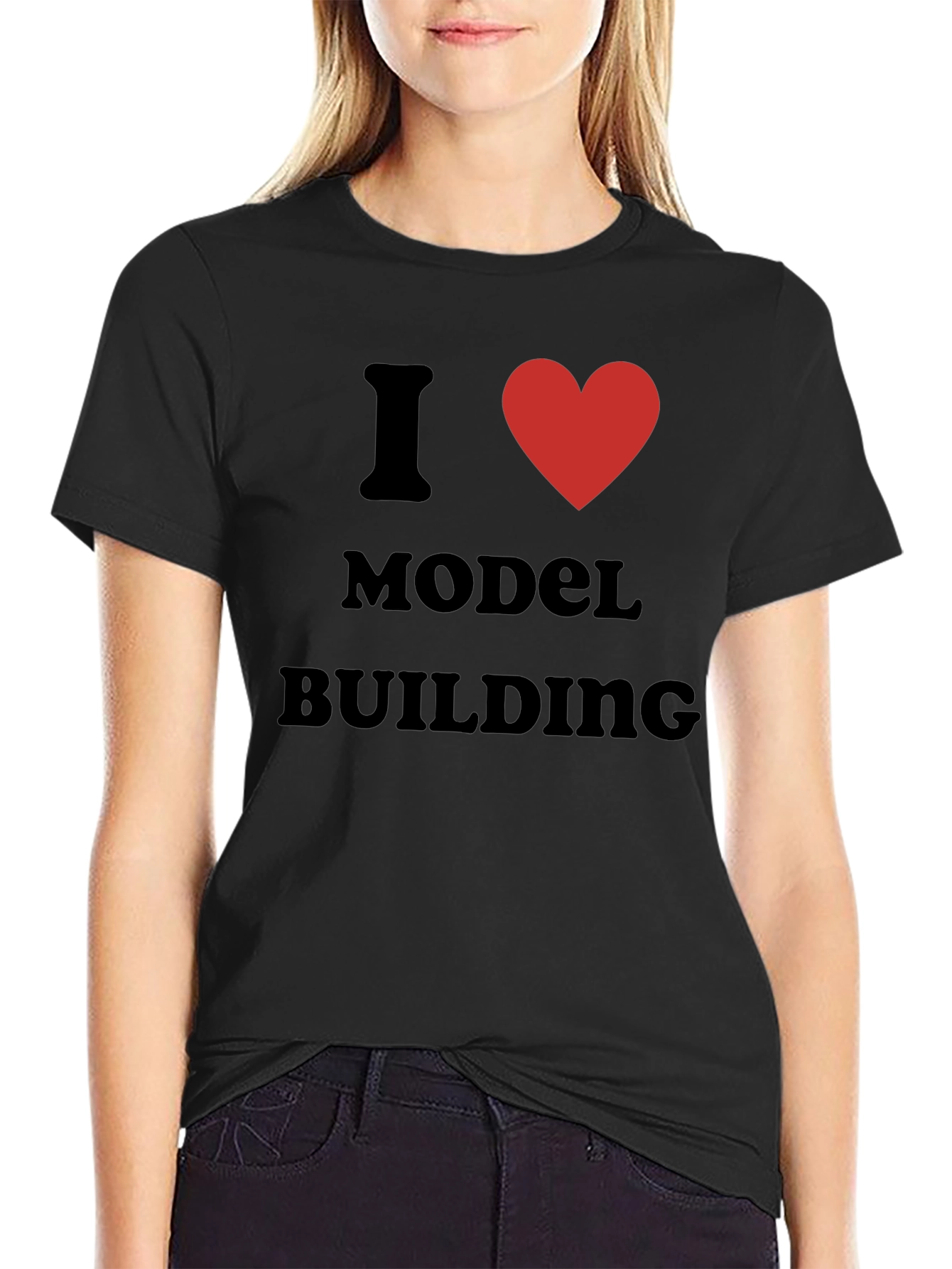 Black I Love Model Building Black T-Shirt view 2