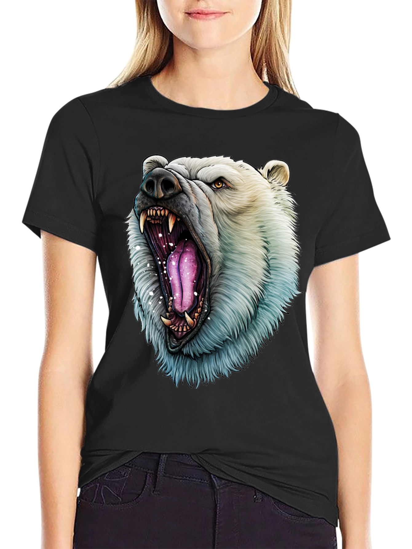 Black Polar Bear Graphic Tee - Roaring Wild Style view 2