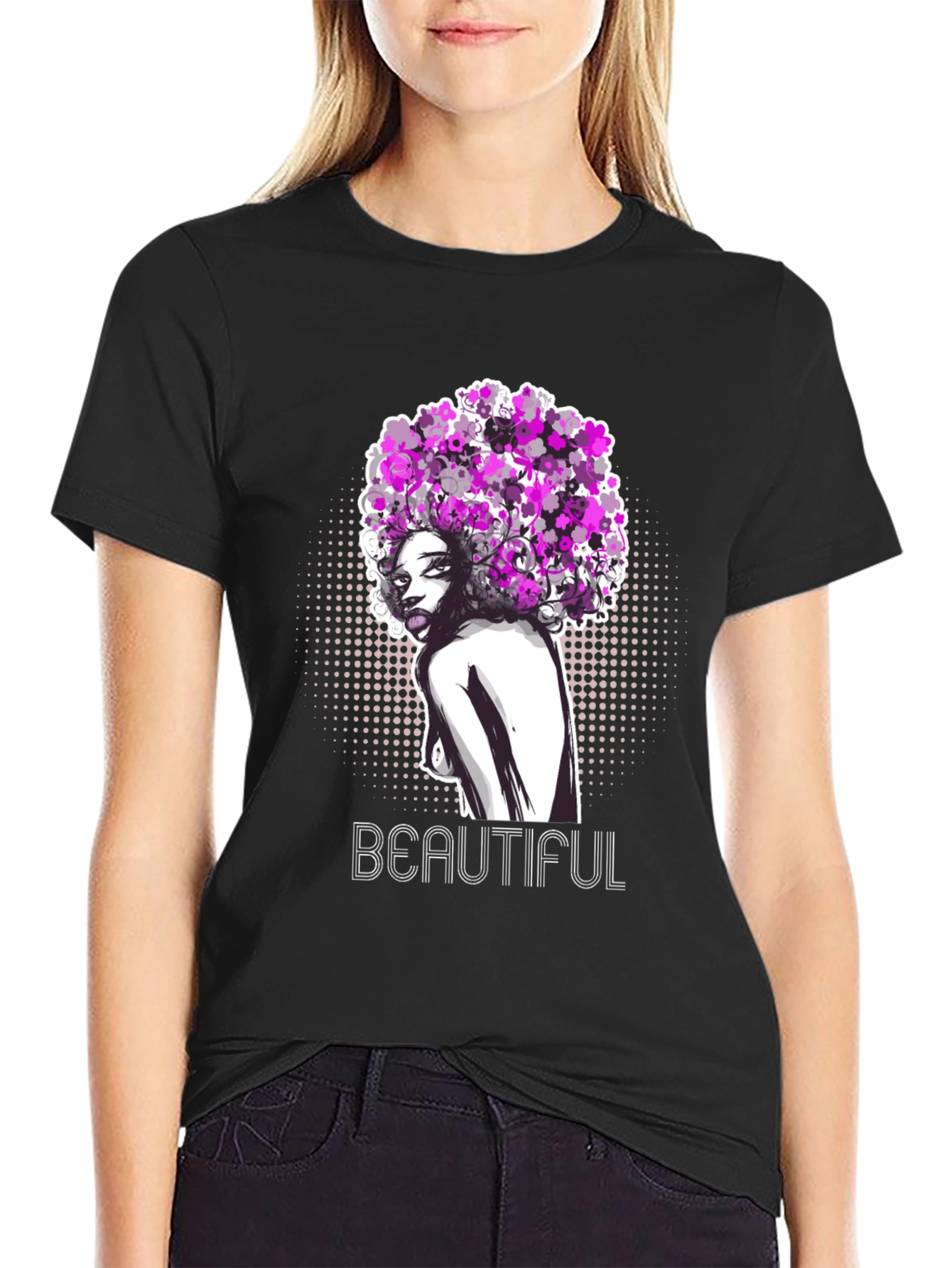 Black Beautiful Woman Graphic T-Shirt - Black view 2