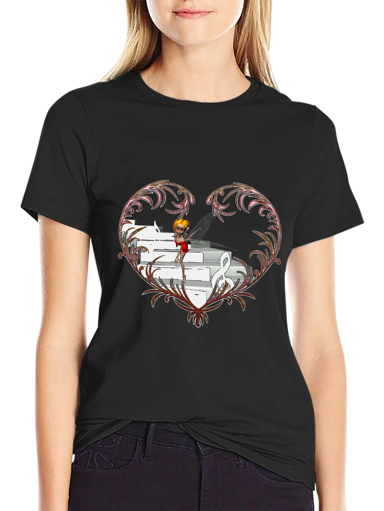 Black Musical Heart Graphic Tee - Unique Design view 2