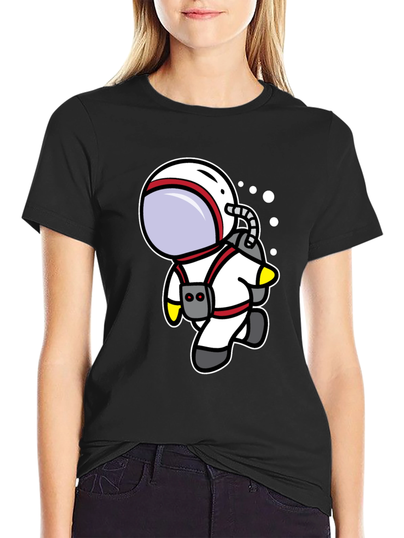 Black Cartoon Astronaut Black T-Shirt view 2