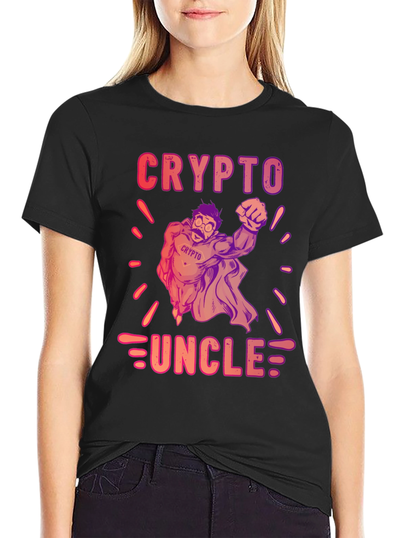 Black Crypto Uncle Graphic T-Shirt - Trendy Design view 2