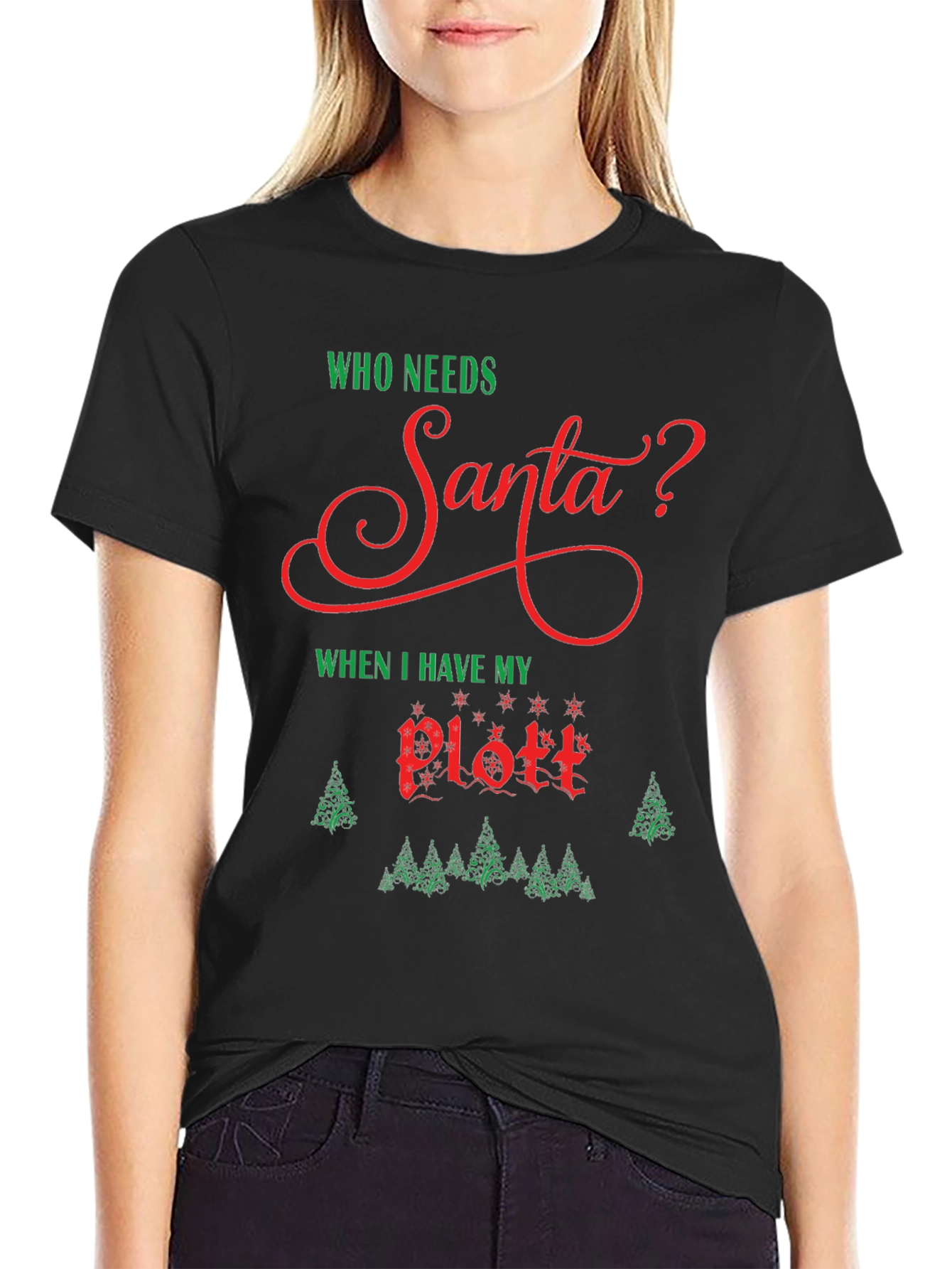 Black Who Needs Santa? 'Plott' T-Shirt view 2