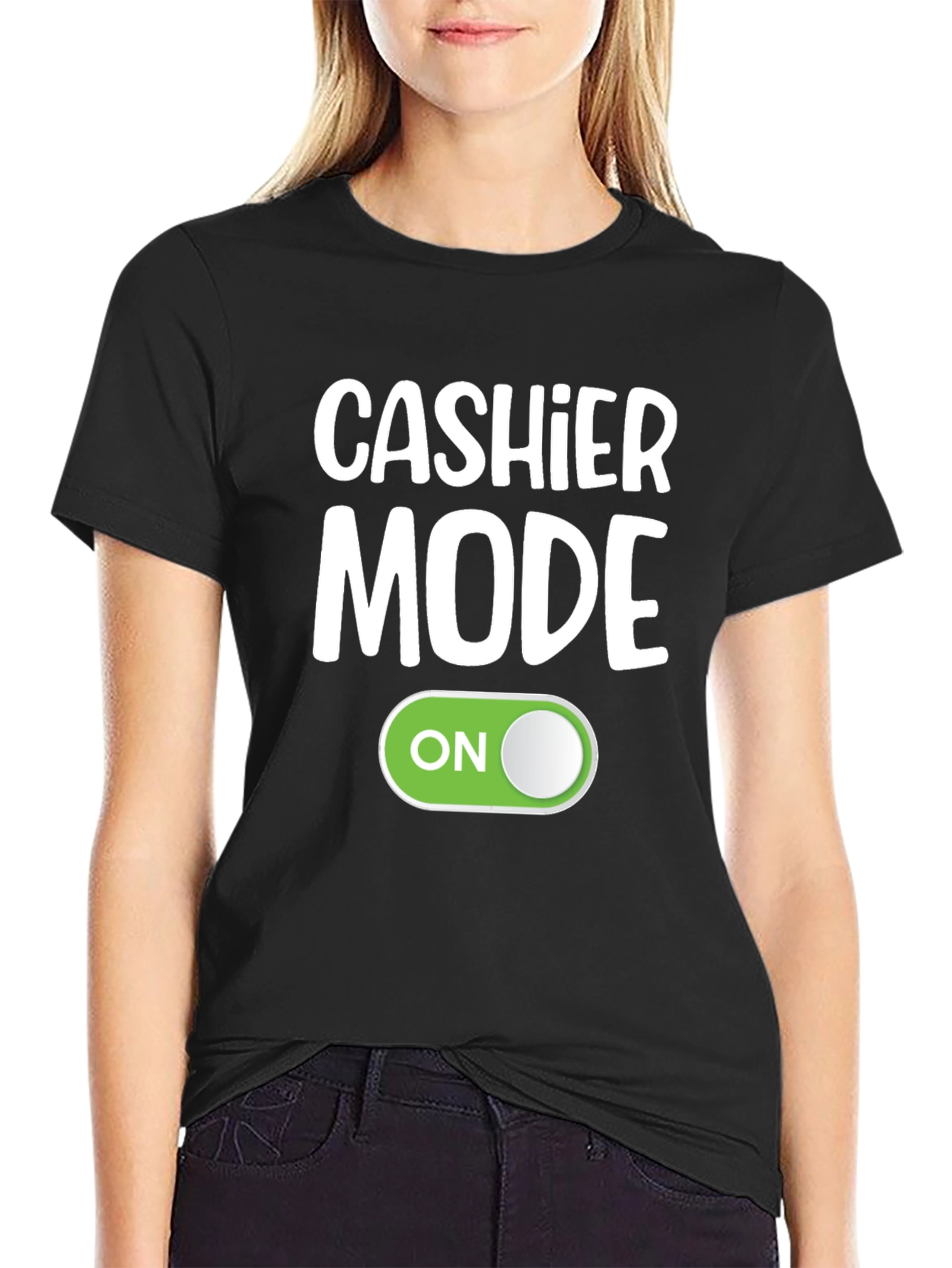 Black Cashier Mode On Black T-Shirt Funny Employee Gift view 2