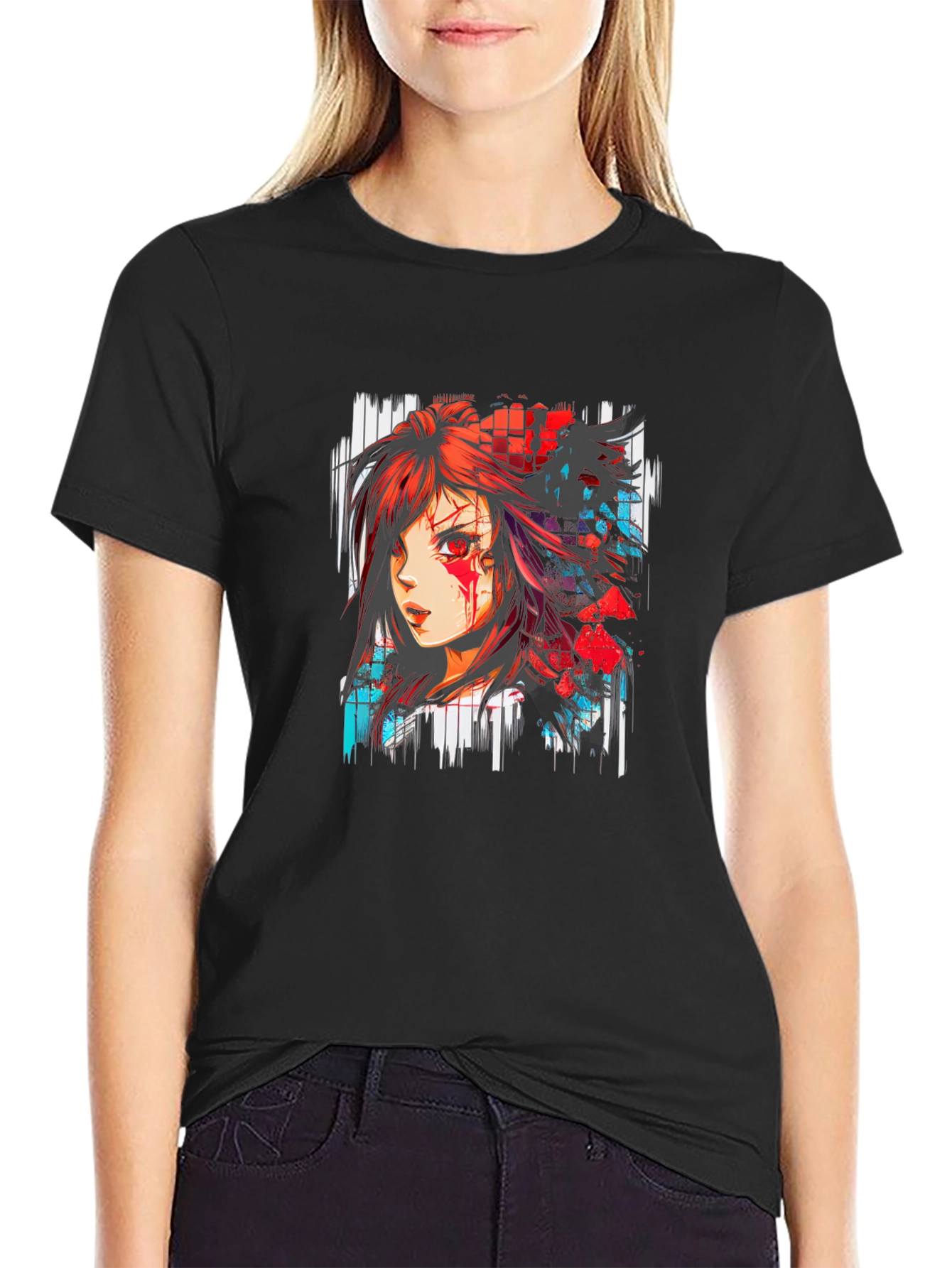 Black Anime Girl Graphic Black T-Shirt view 2