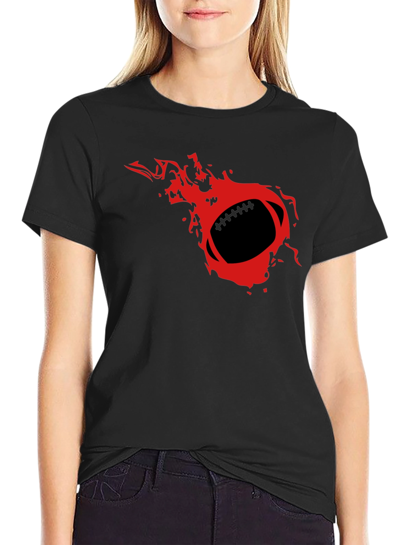 Black Flaming Football Graphic Tee - Black T-Shirt view 2