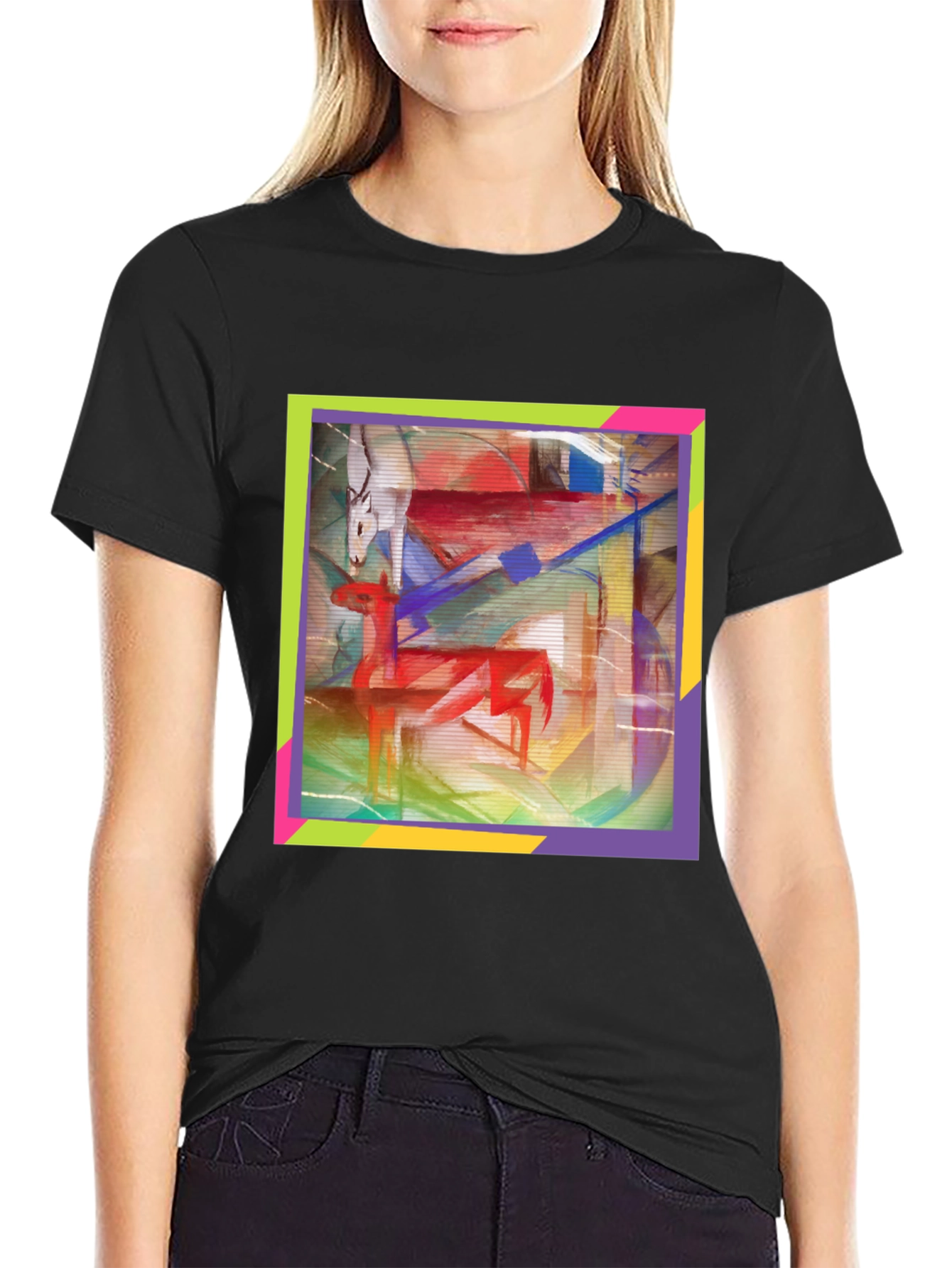 Black Abstract Deer Graphic Tee - Artistic Menswear view 2