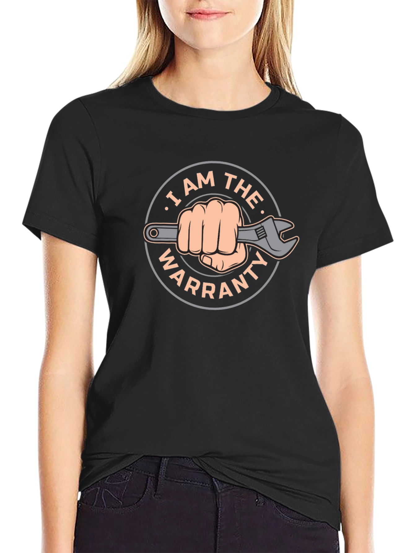 Black I Am The Warranty Funny Wrench Graphic T-Shirt view 2