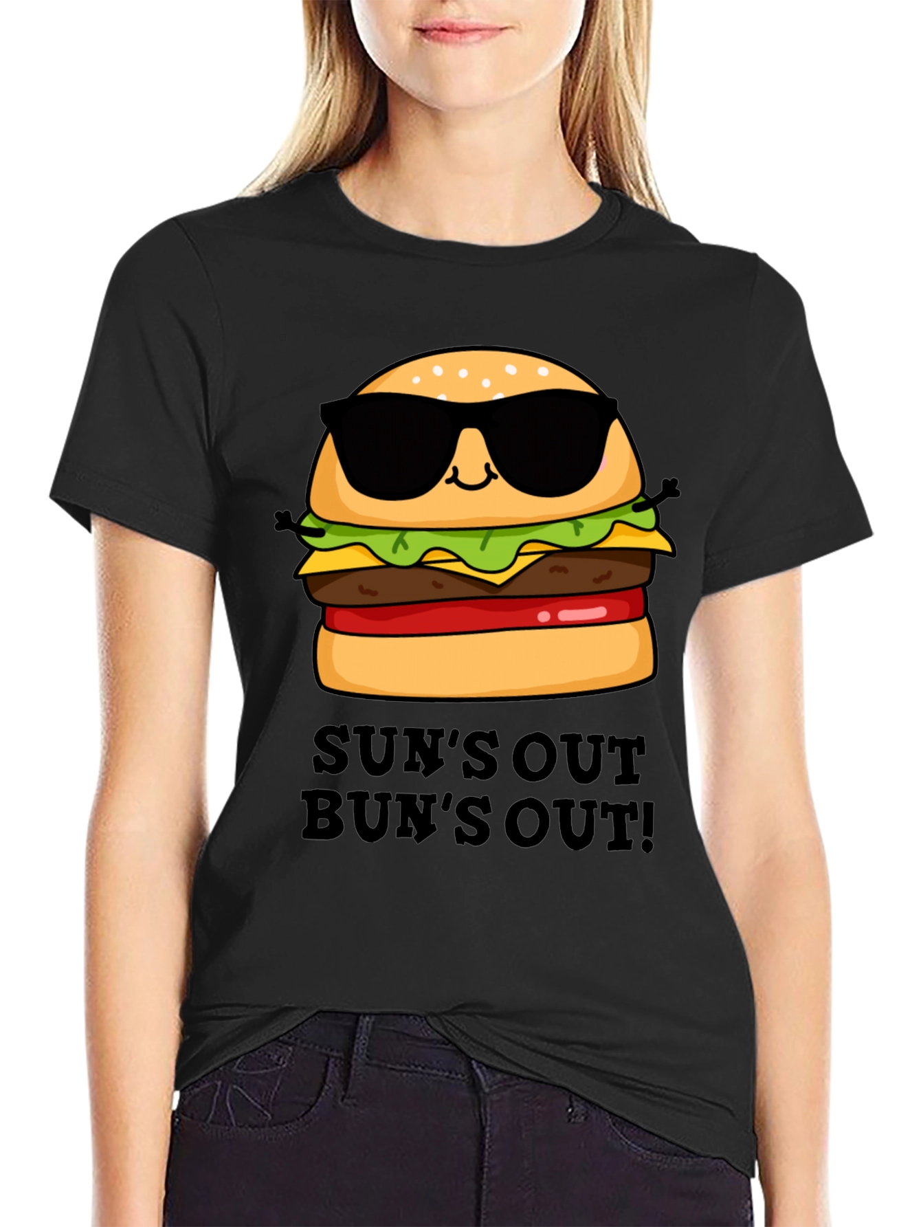 Black Sun's Out Bun's Out Burger Graphic Tee view 2
