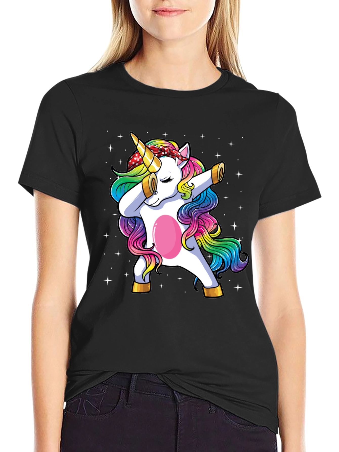 Black Dabbing Unicorn Graphic Tee - Men's Black T-Shirt view 2