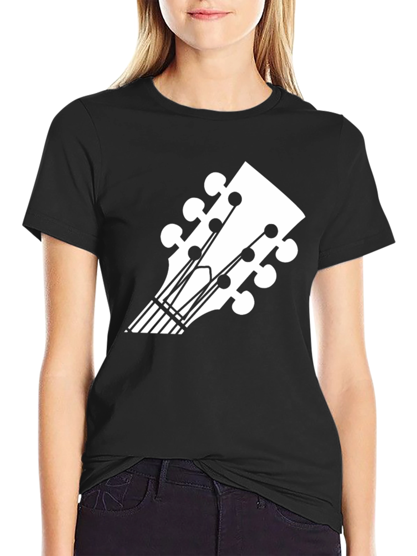 Black Guitar Headstock Graphic Tee - Music Lover's T-Shirt view 2