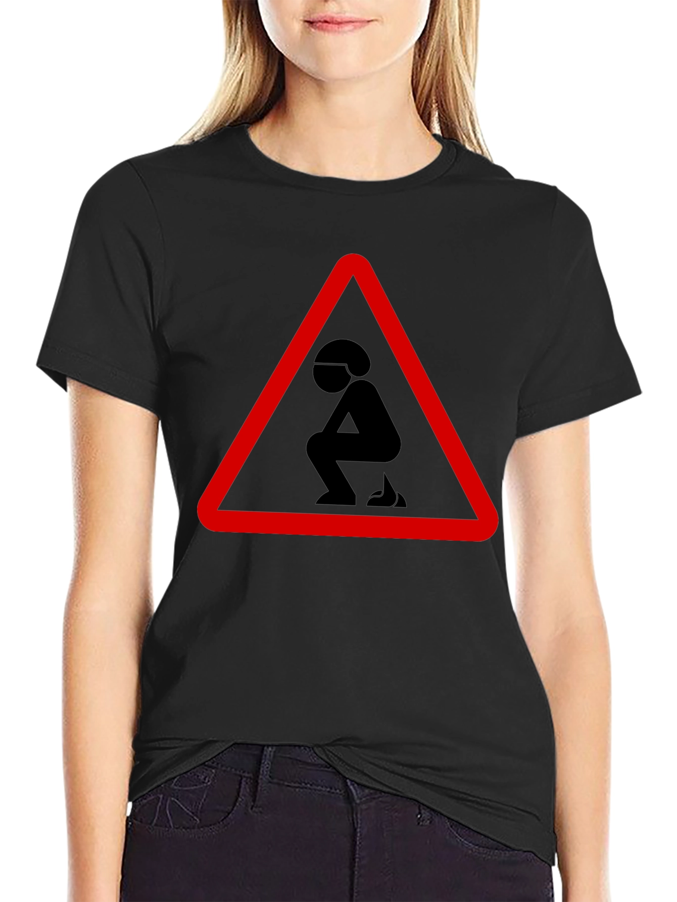 Black Funny Poop Warning Graphic T-Shirt view 2