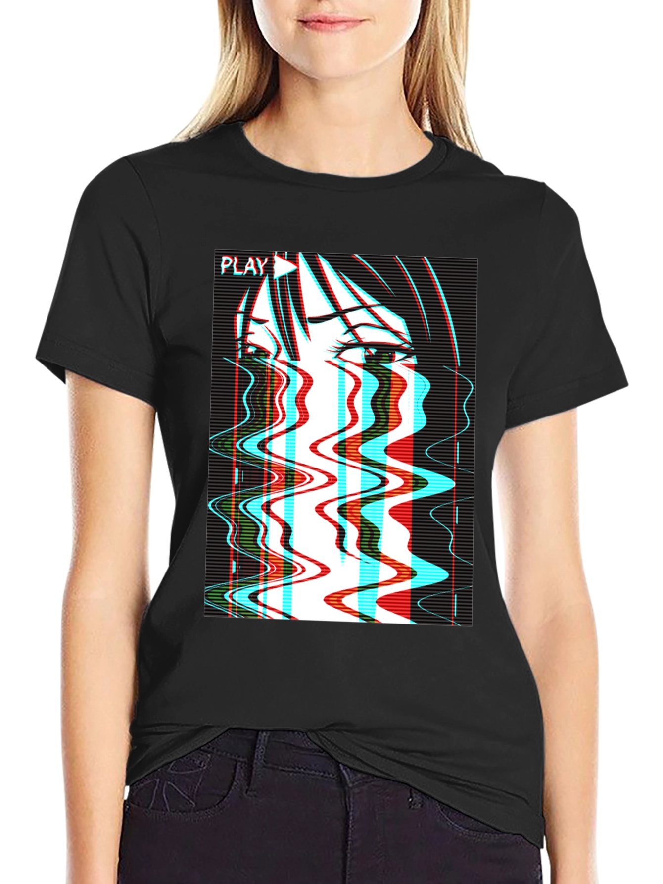 Black Glitch Anime T-Shirt - Vaporwave Aesthetic view 2