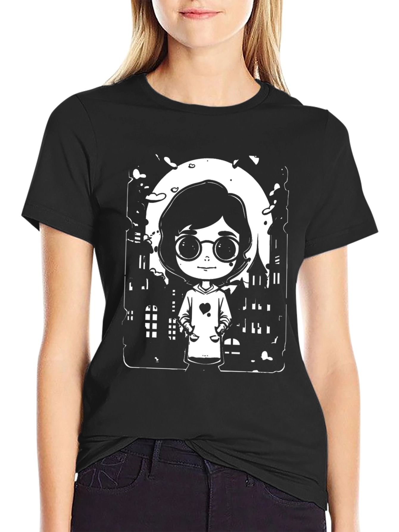 Black Cartoon Girl Halloween T-Shirt - Spooky Season Style view 2