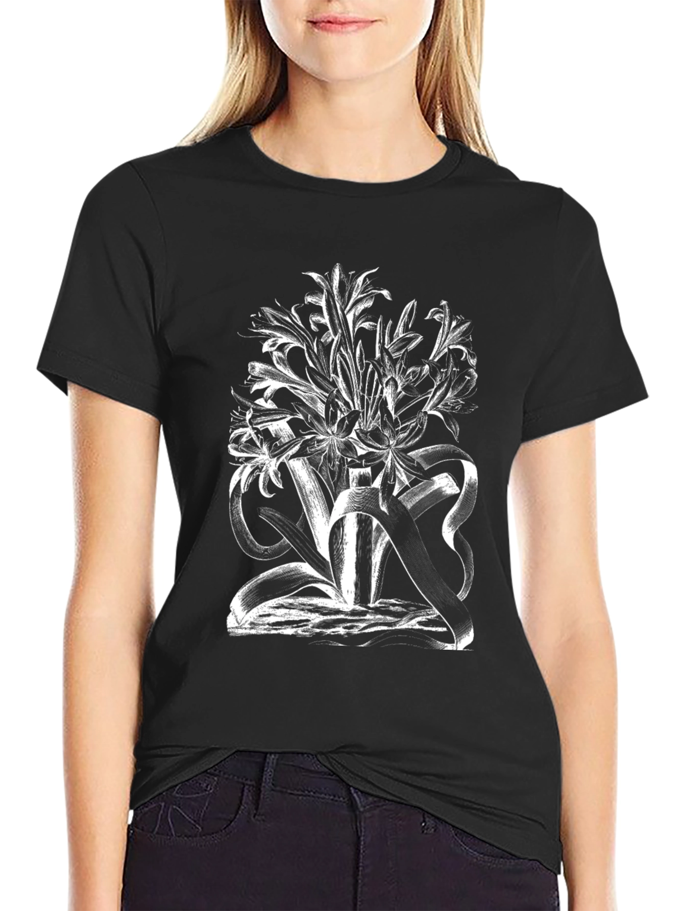 Black Botanical Print T-Shirt view 2