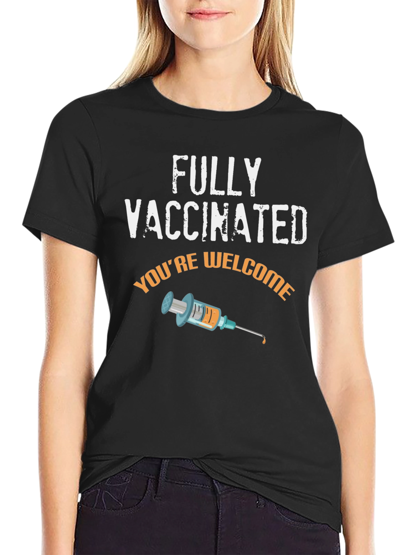 Black Fully Vaccinated Graphic Tee - Novelty Humor T-Shirt view 2