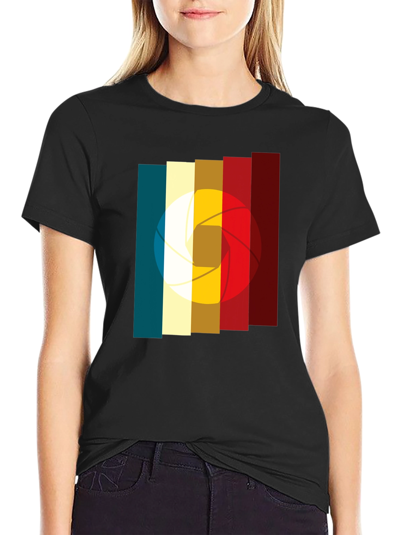 Black Retro Camera Aperture Graphic T-Shirt view 2