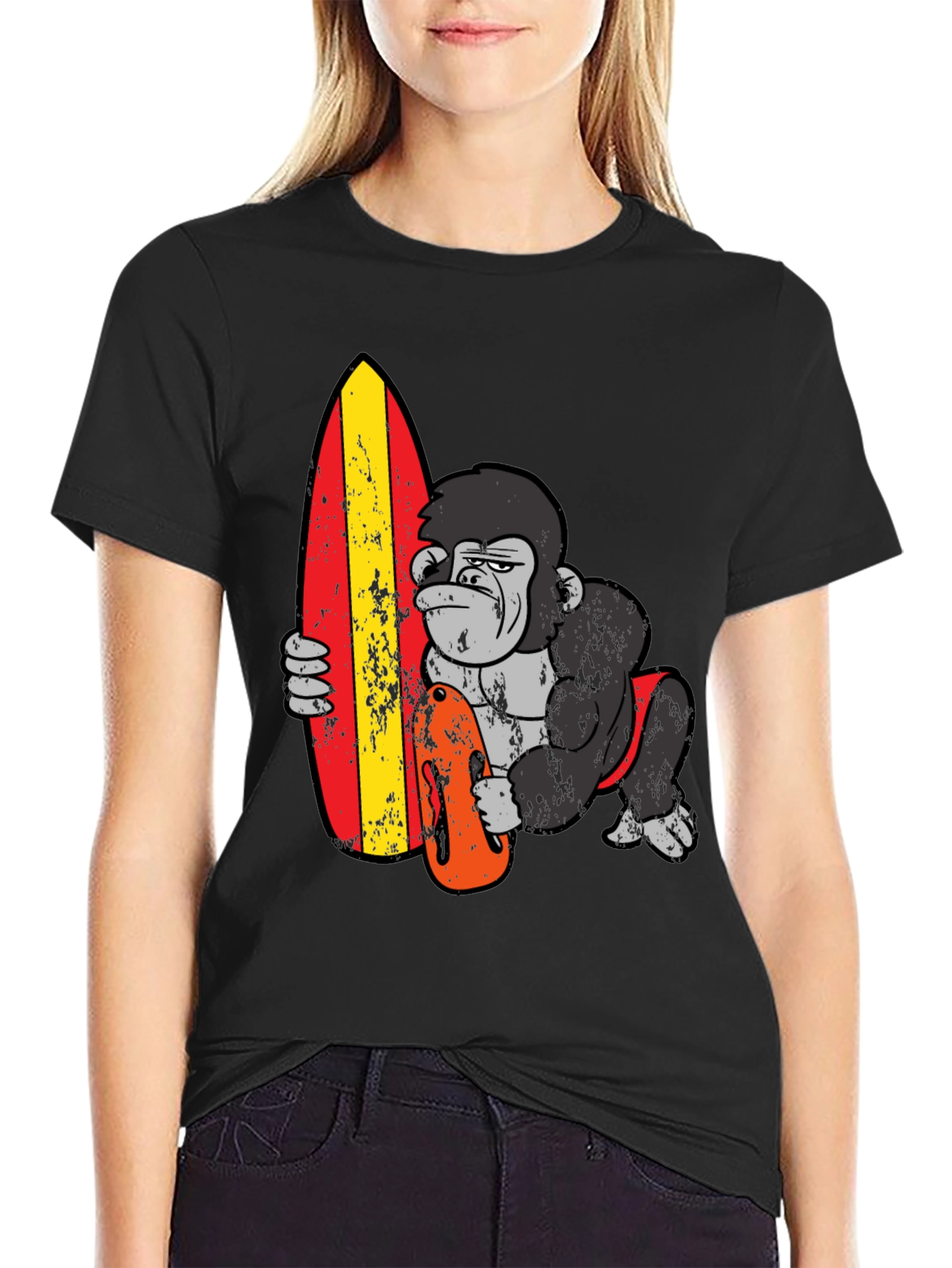 Black Surfing Gorilla Graphic T-Shirt view 2