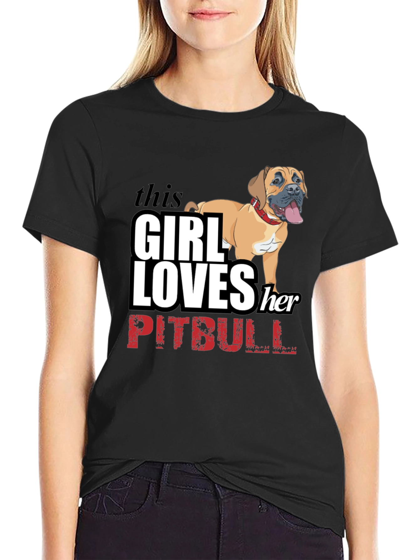 Black Girl Loves Her Pitbull Black T-Shirt view 2