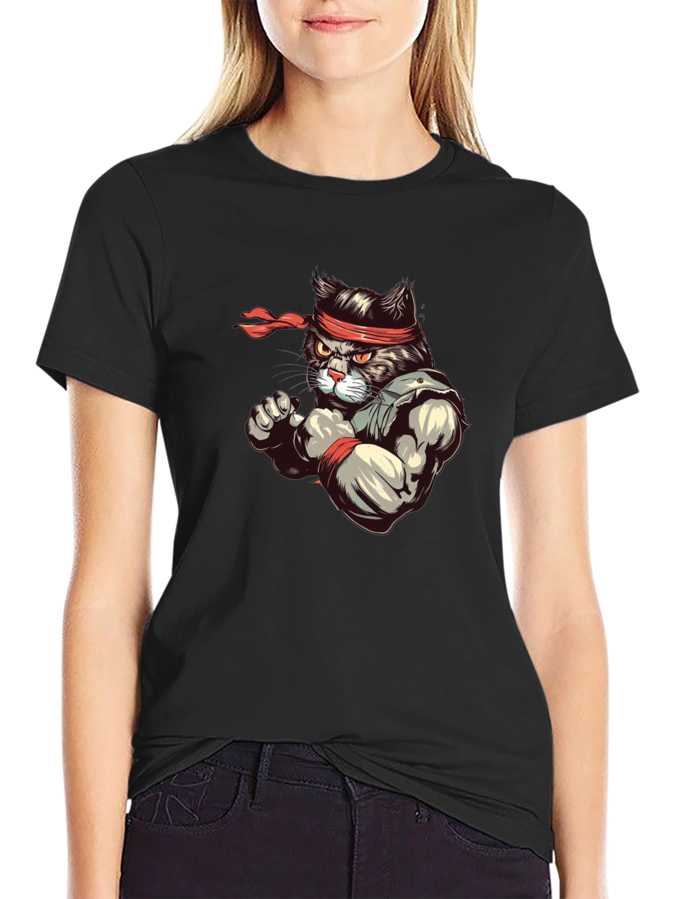 Black Martial Arts Cat T-Shirt - Ninja Cat Tee view 2
